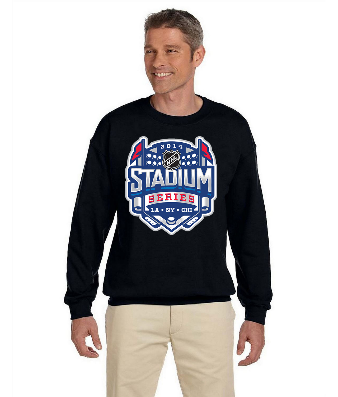 NHL Stadium Series 2014 LA NY CHI Hockey Logo Symbol Emblem Customized Design on Unisex Crewneck Sweatshirt
