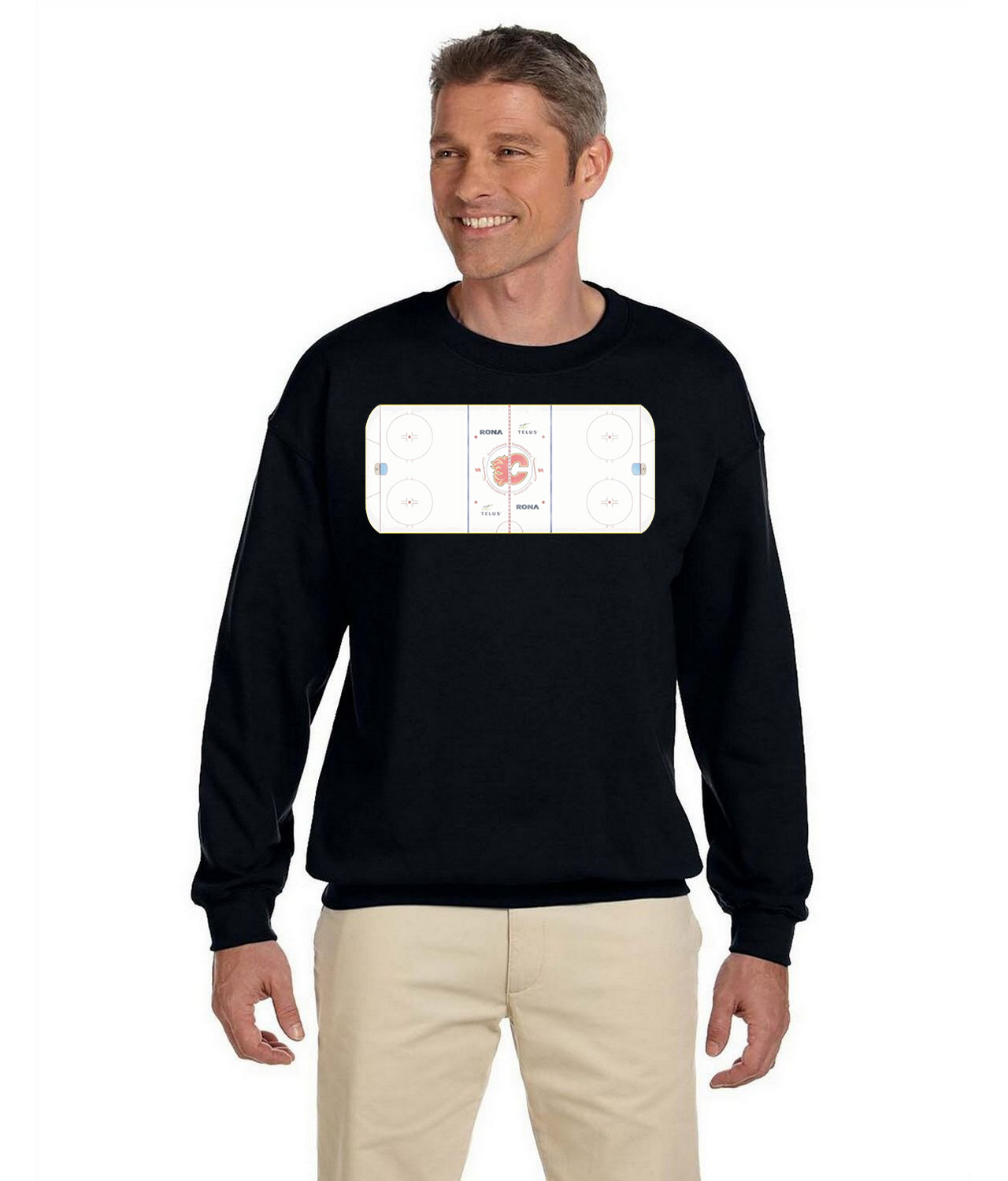 Calgary Flames Scotiabank Saddledome Playing Ice Surface Hockey Logo Symbol Emblem Customized Design on Unisex Crewneck Sweatshirt