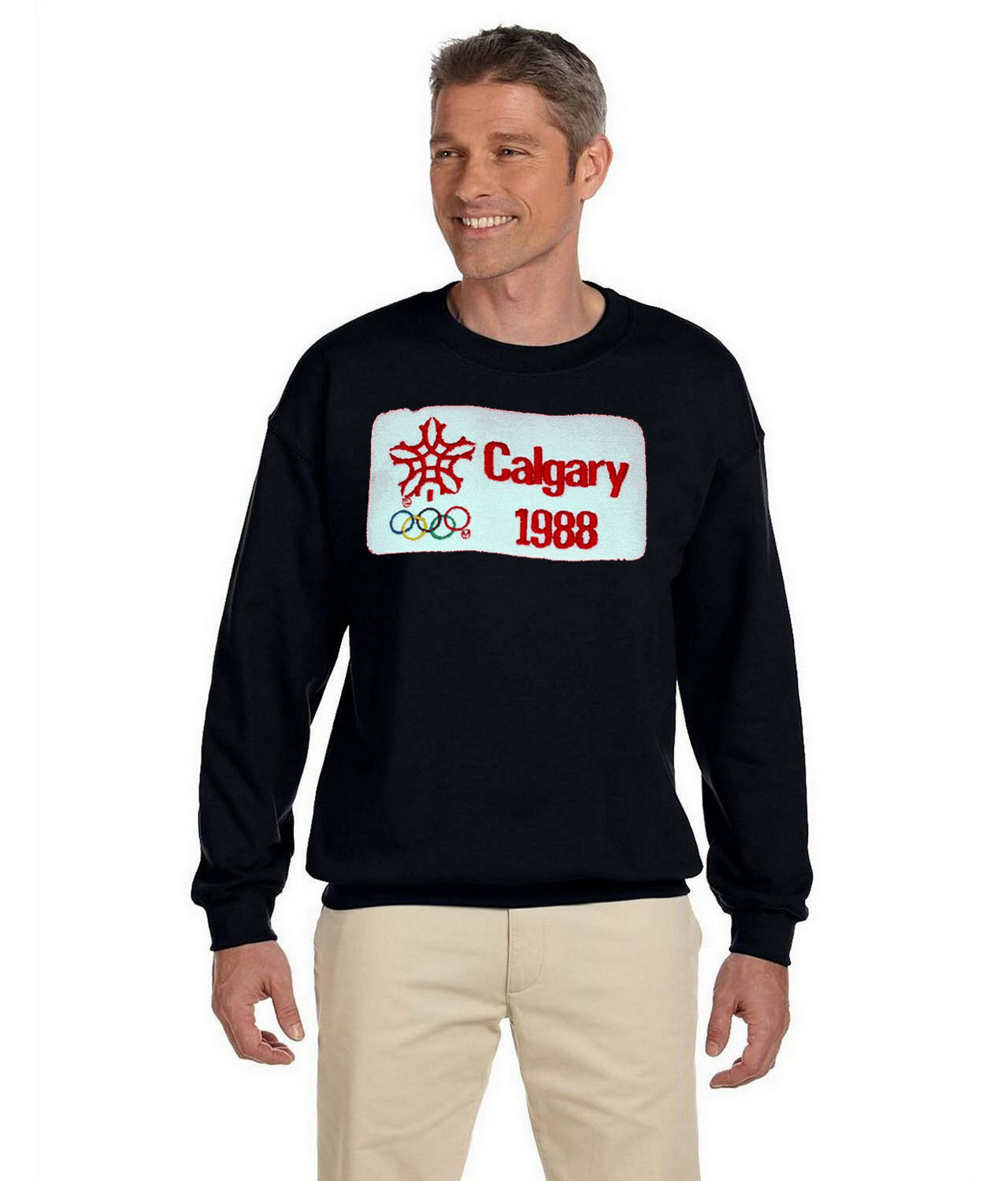 1988 Winter Olympics In Calgary - Calgary Flames Hockey Logo Symbol Emblem Customized Design on Unisex Crewneck Sweatshirt