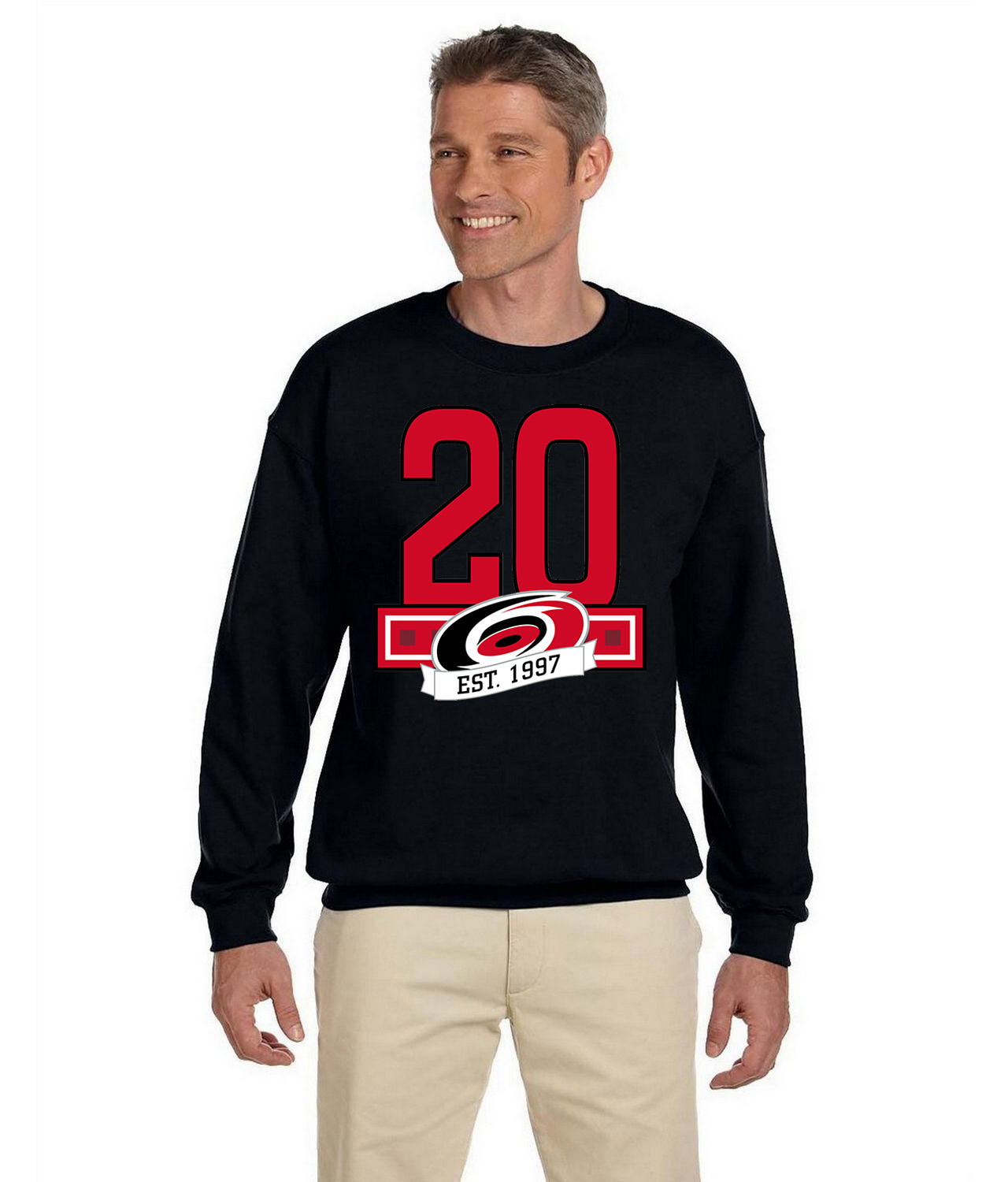 20th Anniversary Of The Carolina Hurricanes Hockey Logo Symbol Emblem Customized Design on Unisex Crewneck Sweatshirt