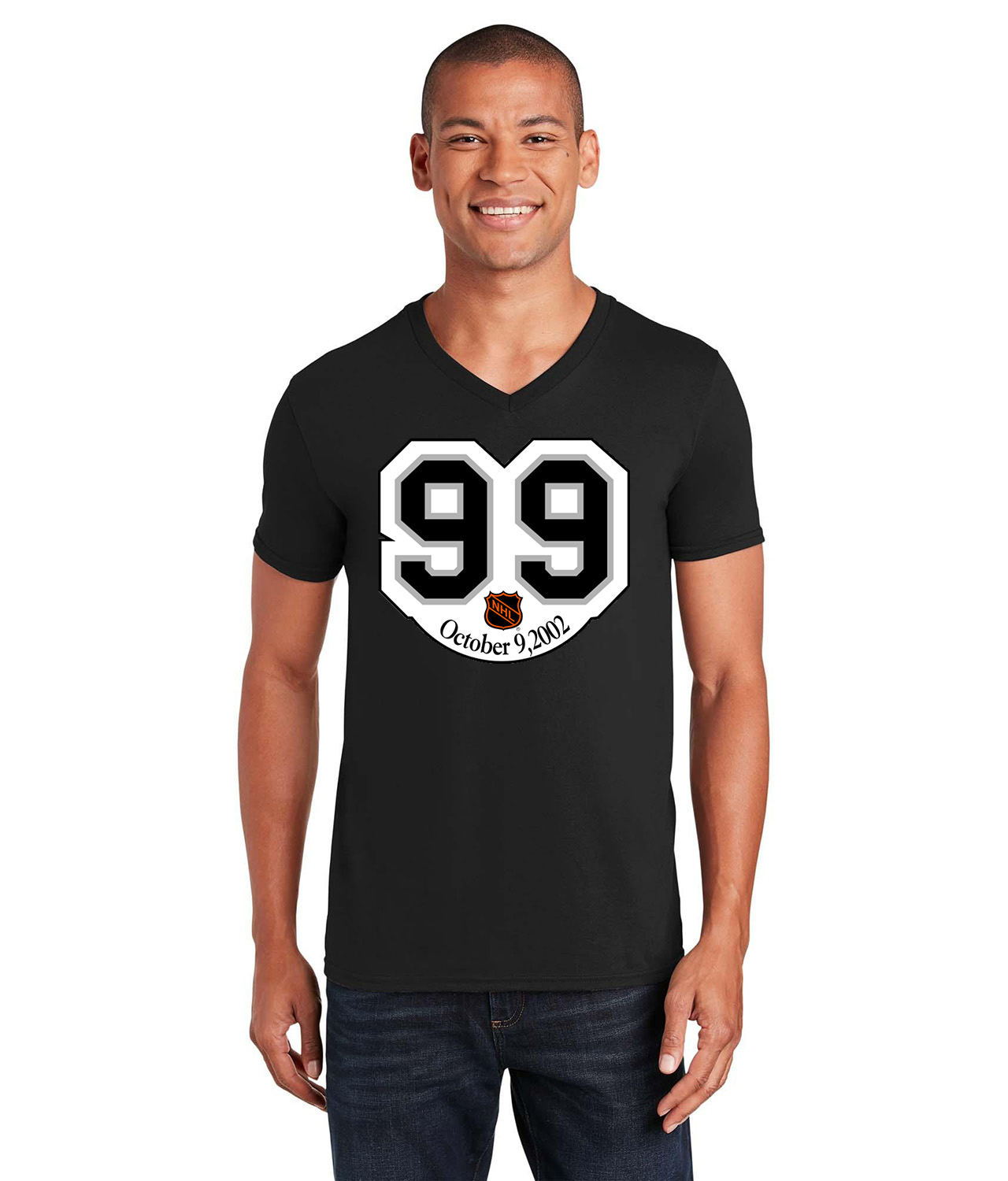 Los Angeles Kings Wayne Gretzky Number Retirement Patch Hockey Logo Symbol Emblem Customized Design on Unisex V-Neck T-Shirt Tee