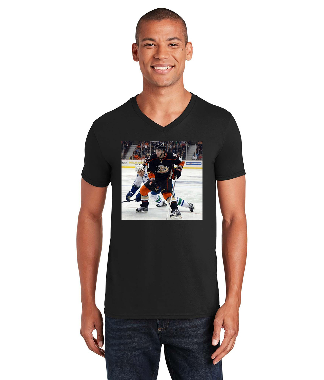 2012 Anaheim Ducks Kyle Palmieri Photo Hockey Logo Symbol Emblem Customized Design on Unisex V-Neck T-Shirt Tee