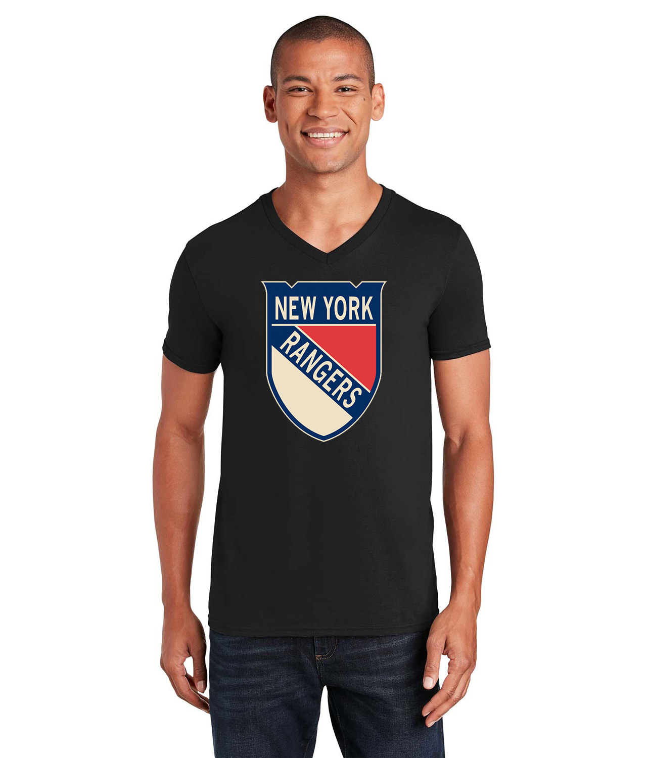 New York Rangers 2012 Winter Classic Hockey Logo Symbol Emblem Customized Design on Unisex V-Neck T-Shirt Tee