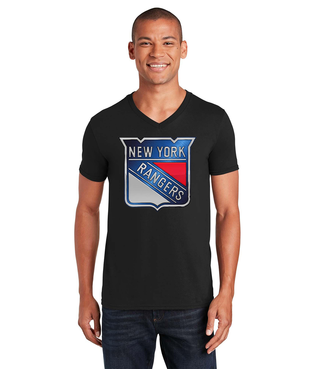 New York Rangers Stadium Series Chrome Treated Hockey Logo Symbol Emblem Customized Design on Unisex V-Neck T-Shirt Tee
