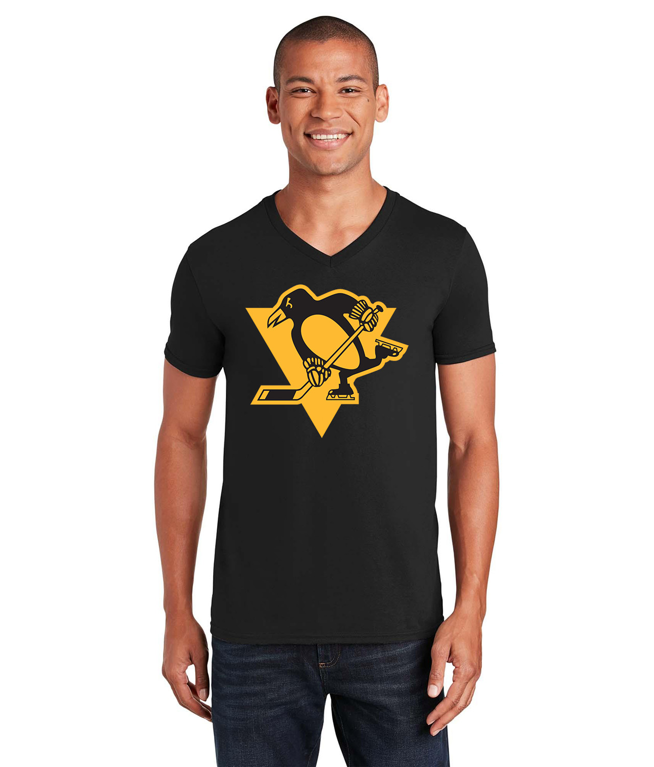 Pittsburgh Penguins 2019 Stadium Series Team Hockey Logo Symbol Emblem Customized Design on Unisex V-Neck T-Shirt Tee