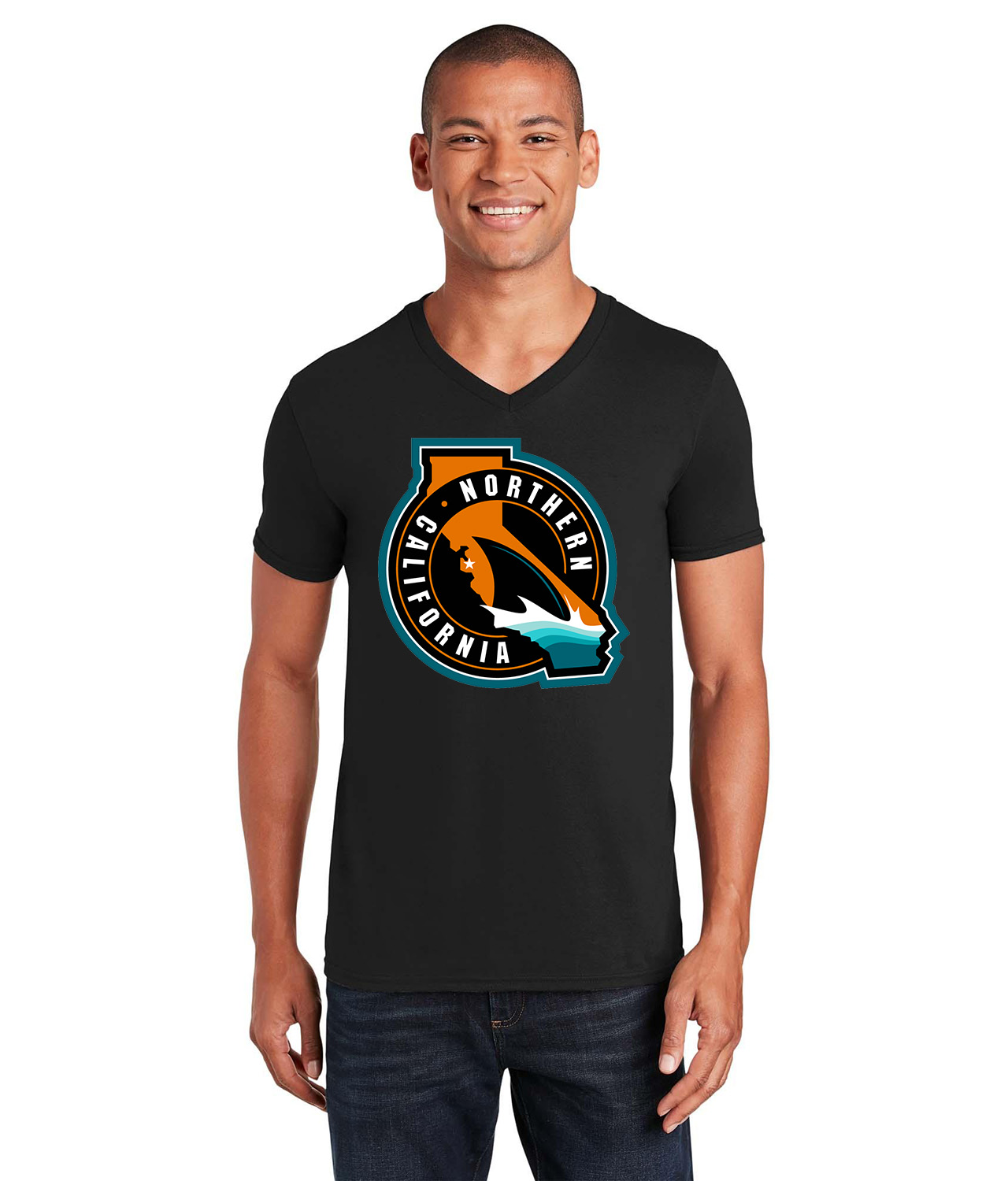 San Jose Sharks Northern California Hockey Logo Symbol Emblem Customized Design on Unisex V-Neck T-Shirt Tee