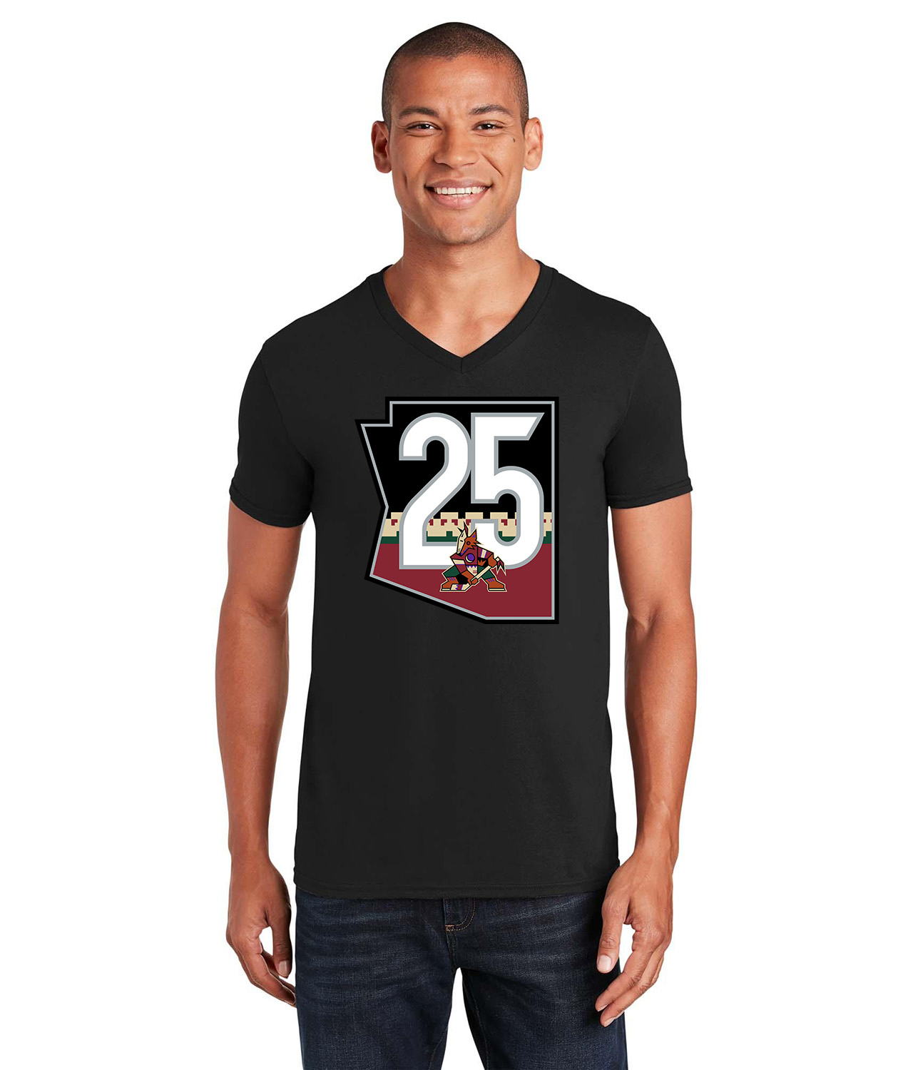 Arizona Phoenix Coyotes 25th Anniversary 2020 Hockey Logo Symbol Emblem Customized Design on Unisex V-Neck T-Shirt Tee