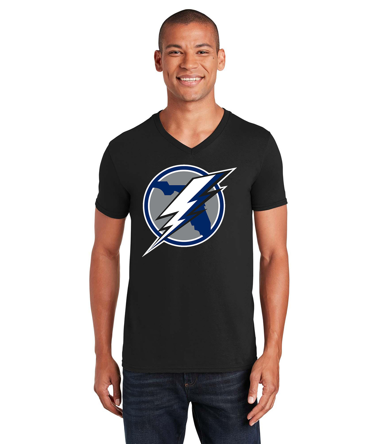 Tampa Bay Lightning Bolt Hockey Logo Symbol Emblem Customized Design on Unisex V-Neck T-Shirt Tee