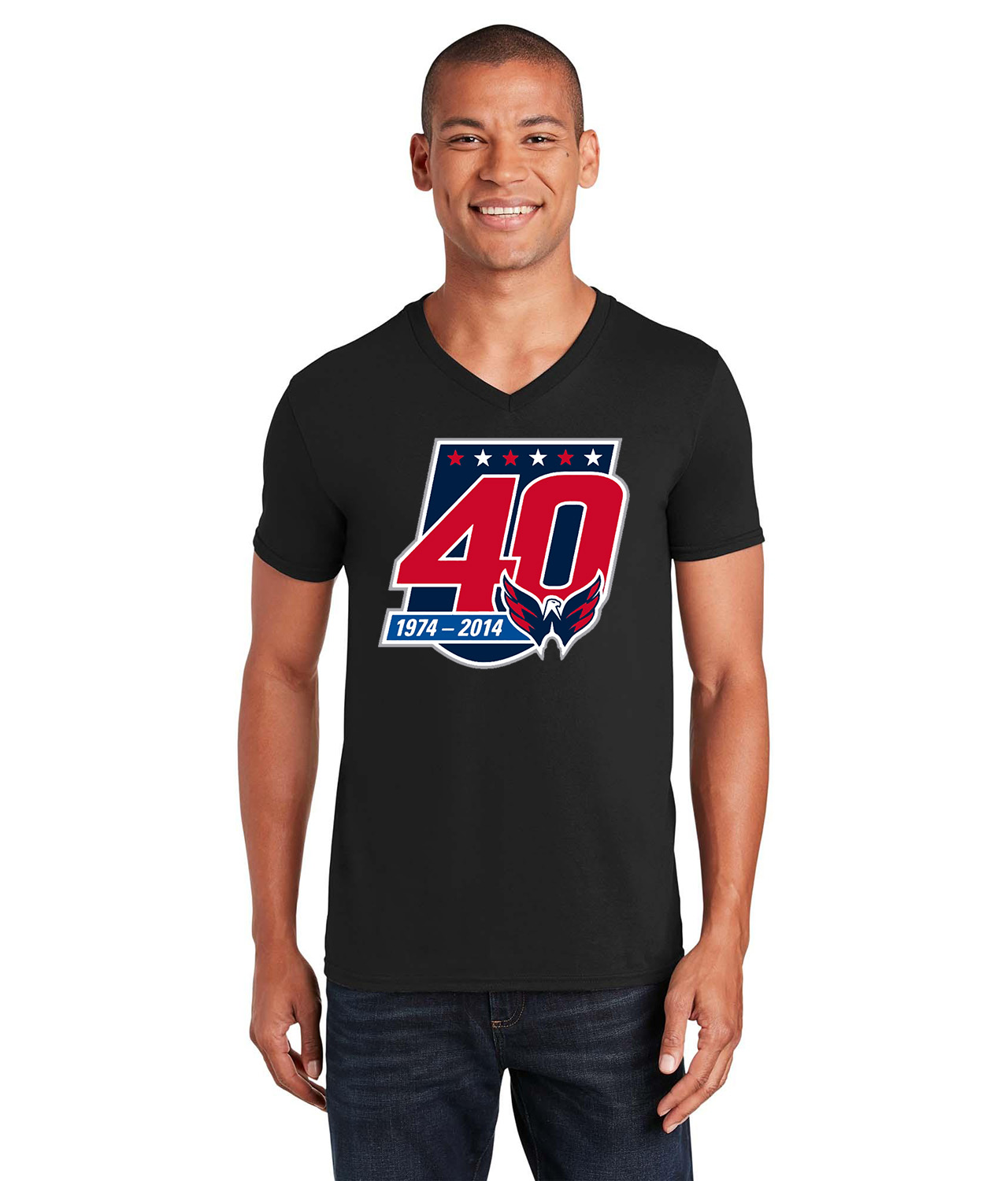 Washington Capitals 40th Anniversary Hockey Logo Symbol Emblem Customized Design on Unisex V-Neck T-Shirt Tee