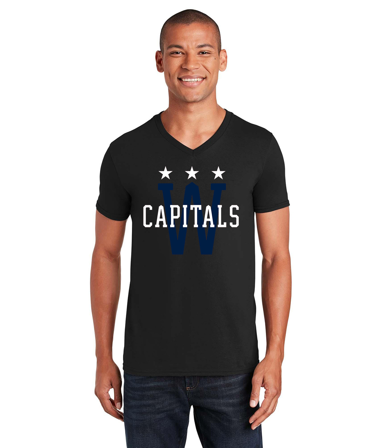 Washington Capitals 2015 NHL Winter Classic At Nationals Park Against Chicago Hockey Logo Emblem Customized Design on Unisex V-Neck T-Shirt Tee