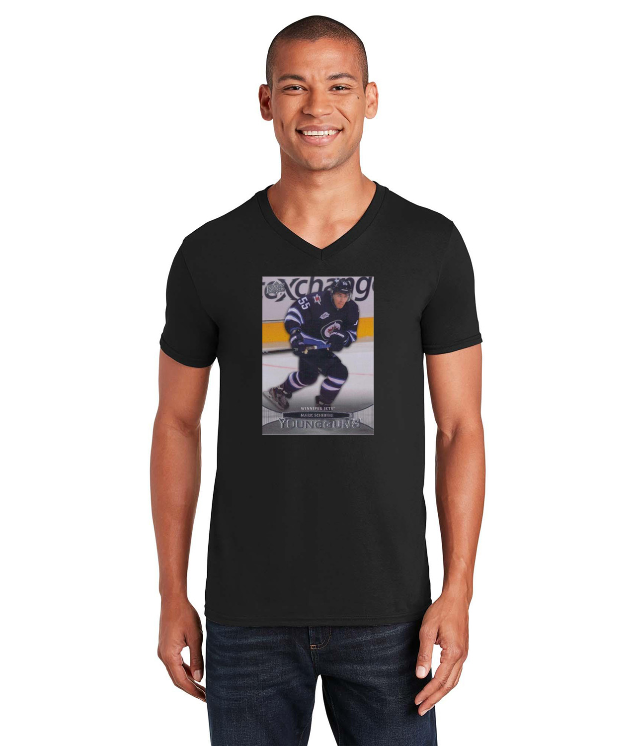 2011 Winnipeg Jets Mark Scheifele Photo Hockey Logo Symbol Emblem Customized Design on Unisex V-Neck T-Shirt Tee