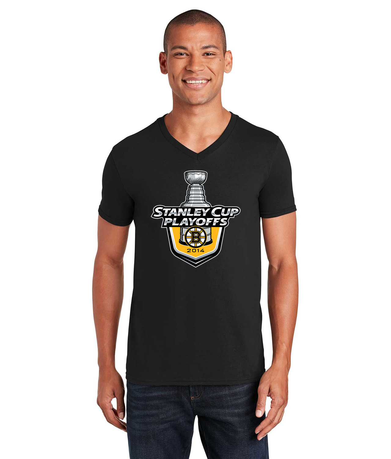 2014 Stanley Cup Playoffs - Boston Bruins Hockey Logo Symbol Emblem Customized Design on Unisex V-Neck T-Shirt Tee