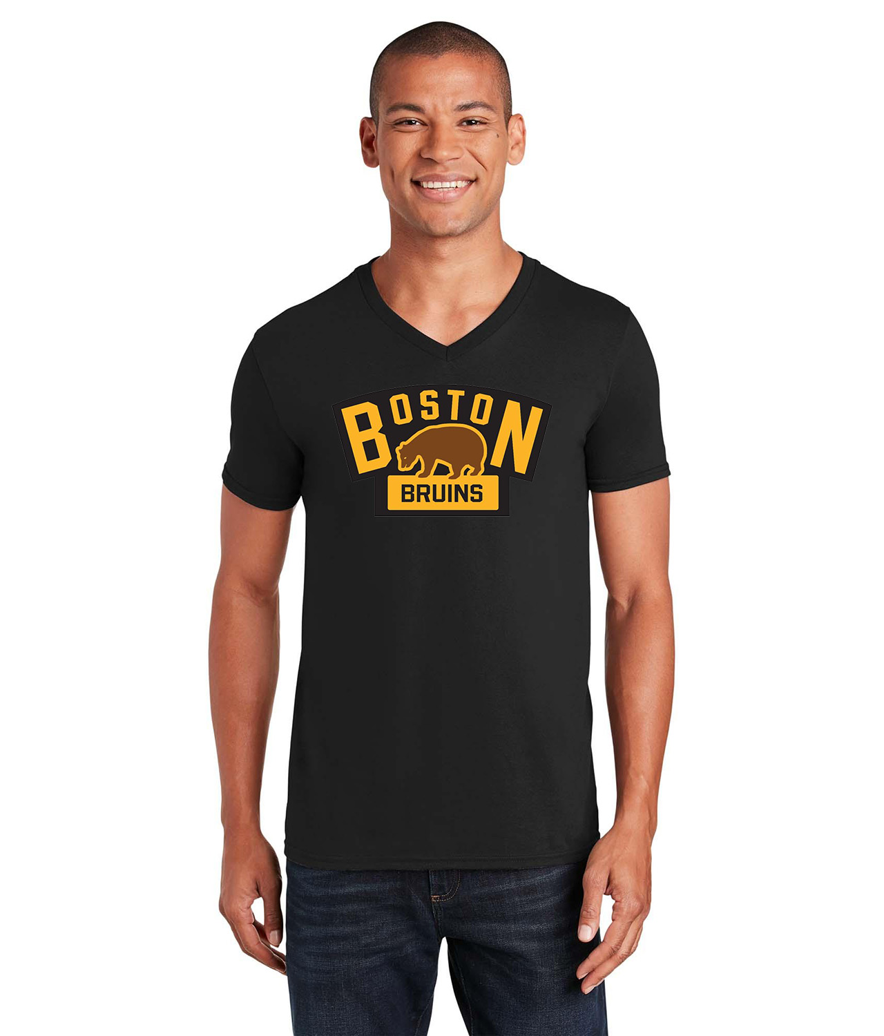 Boston Bruins 2016 Winter Classic Promotional Hockey Logo Symbol Emblem Customized Design on Unisex V-Neck T-Shirt Tee