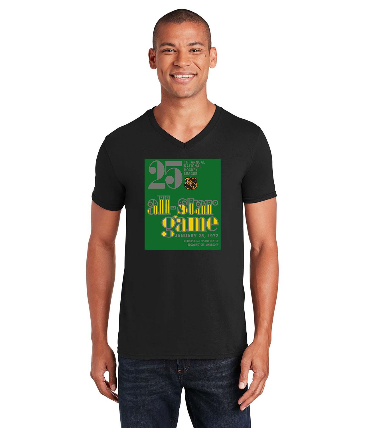 1972 NHL All-Star Game - Bloomington, MN Hockey Logo Symbol Emblem Customized Design on Unisex V-Neck T-Shirt Tee