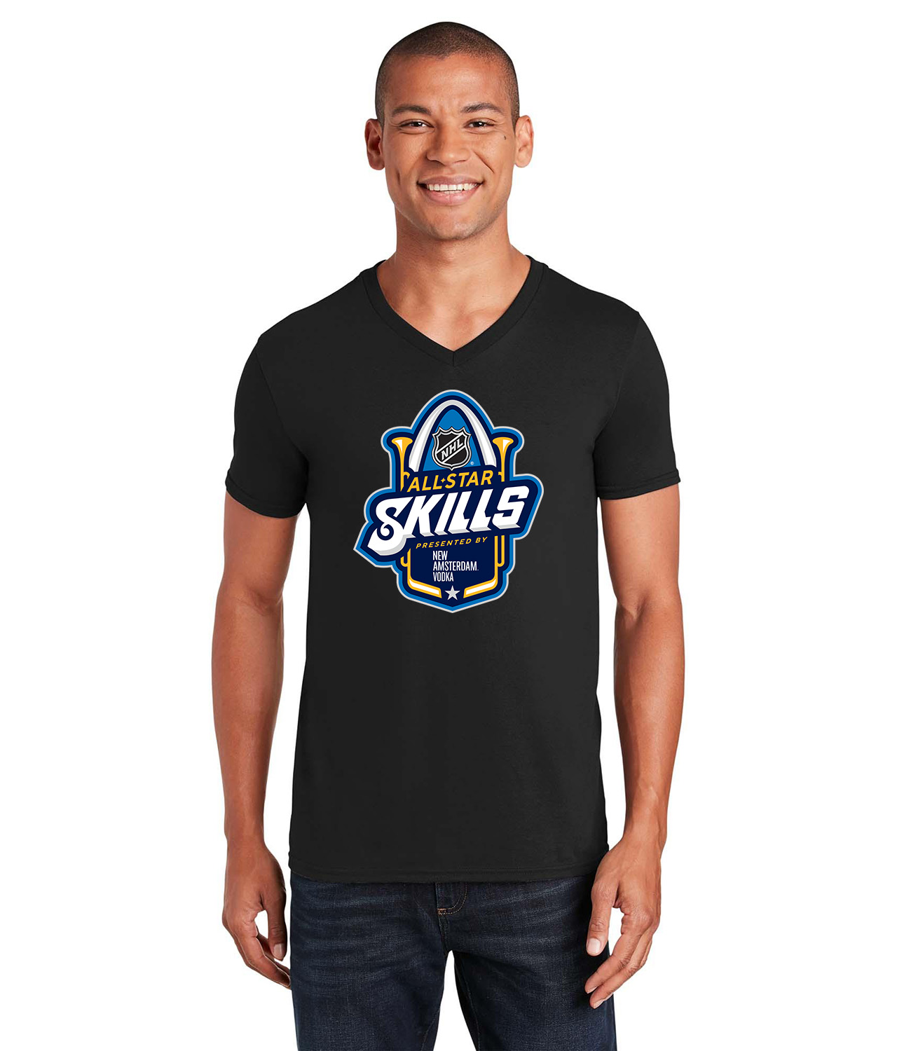 2020 NHL All-Star Skills Competition St Louis New Amsterdam Vodka Hockey Logo Symbol Emblem Customized Design on Unisex V-Neck T-Shirt Tee