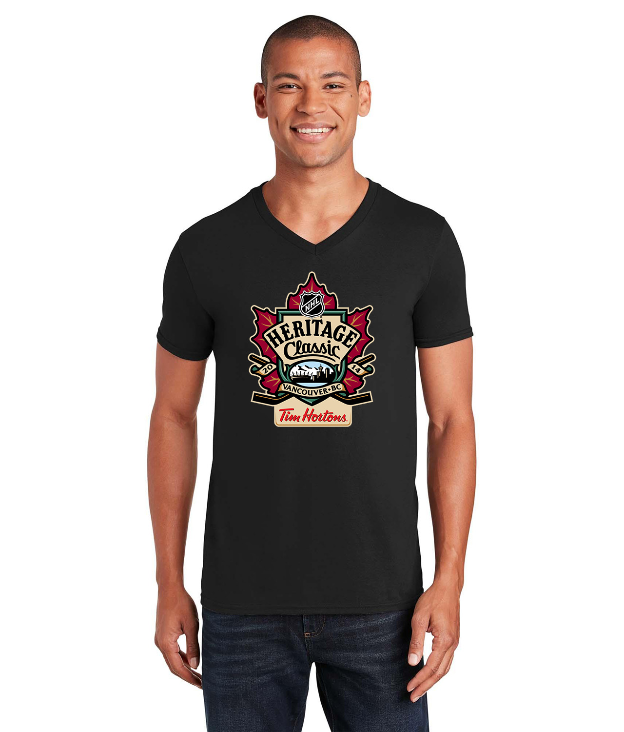 2014 Tim Hortons NHL Heritage Classic - Vancouver, BC Hockey Logo Symbol Emblem Customized Design on Unisex V-Neck T-Shirt Tee
