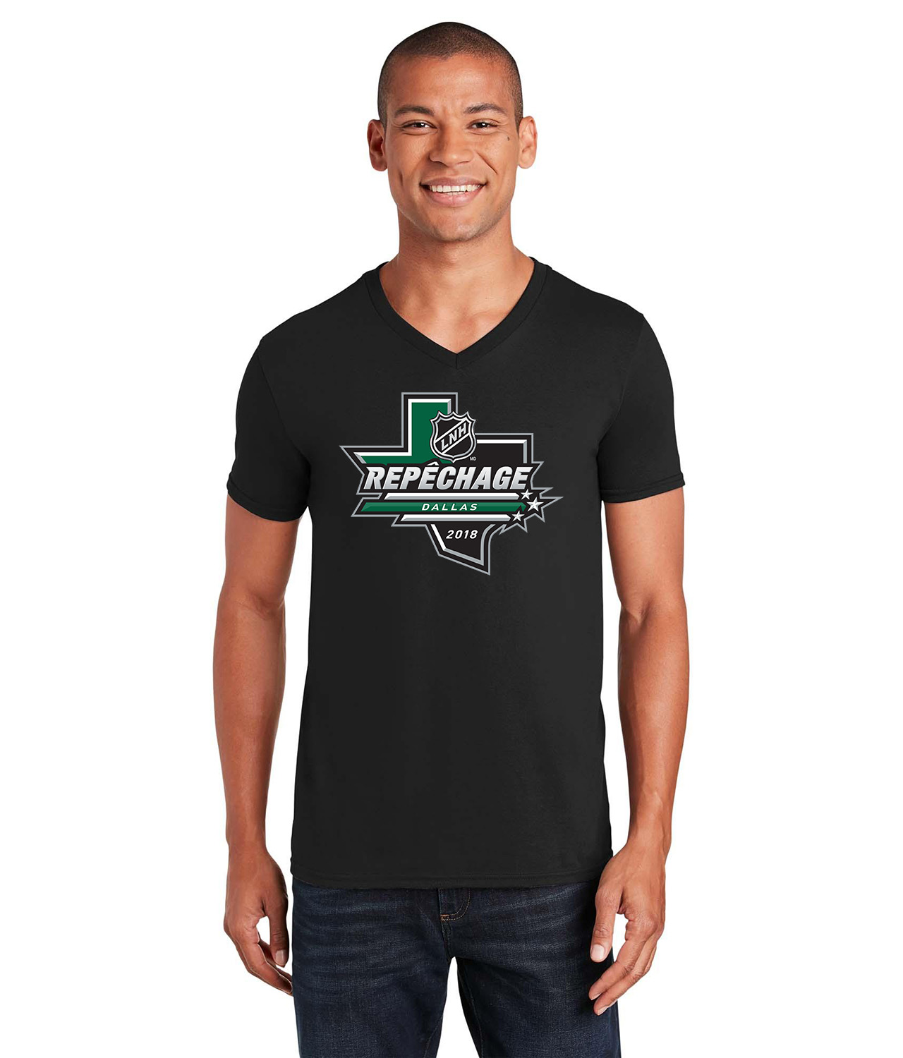 2018 NHL Draft French Repechage 2018 Hockey Logo Symbol Emblem Customized Design on Unisex V-Neck T-Shirt Tee