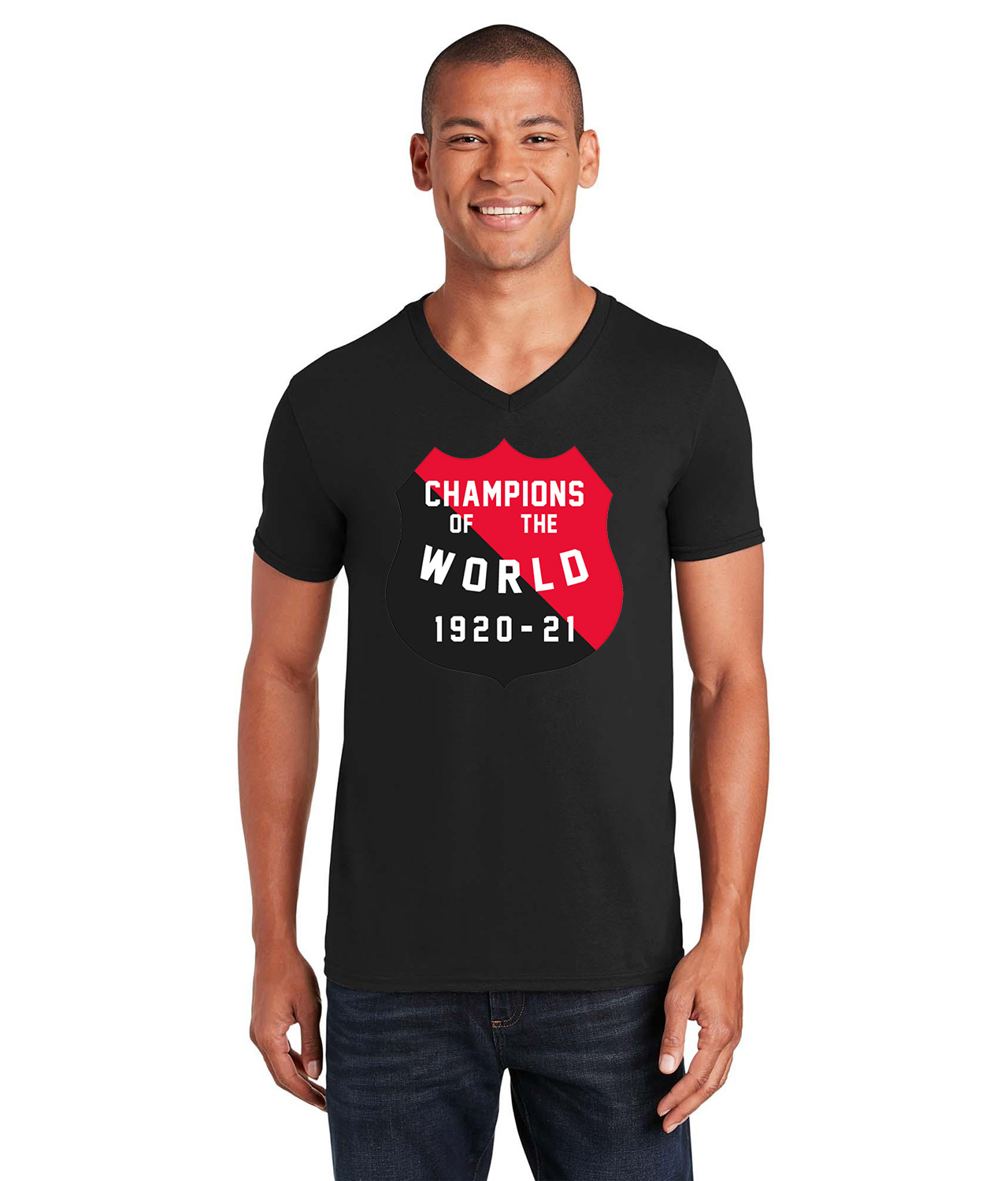 Ottawa Senators World's Champs (Stanley Cup) 1920-21 Hockey Logo Symbol Emblem Customized Design on Unisex V-Neck T-Shirt Tee