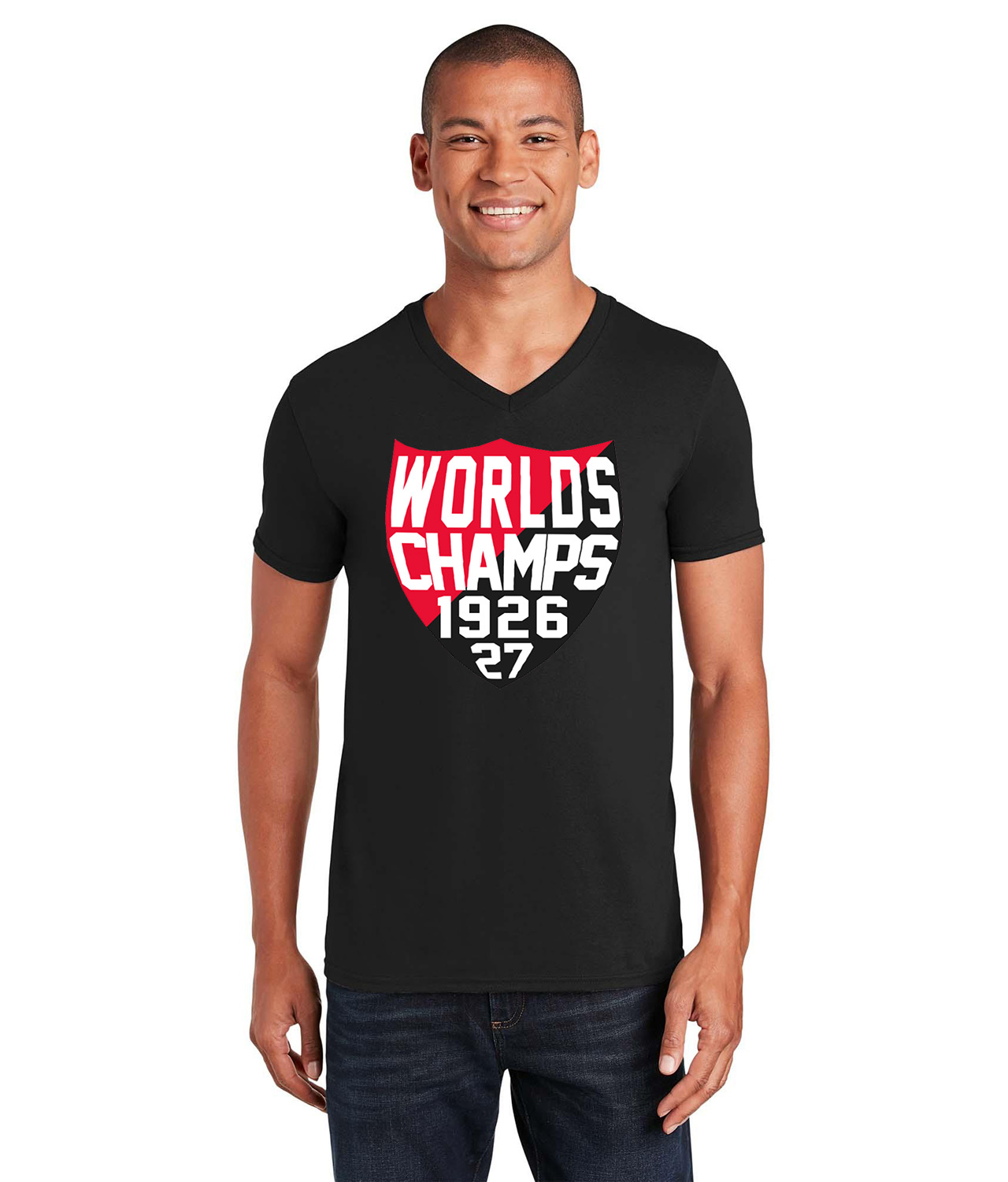 Ottawa Senators 1926-27 World's Champs (Stanley Cup) Shield Hockey Logo Symbol Emblem Customized Design on Unisex V-Neck T-Shirt Tee