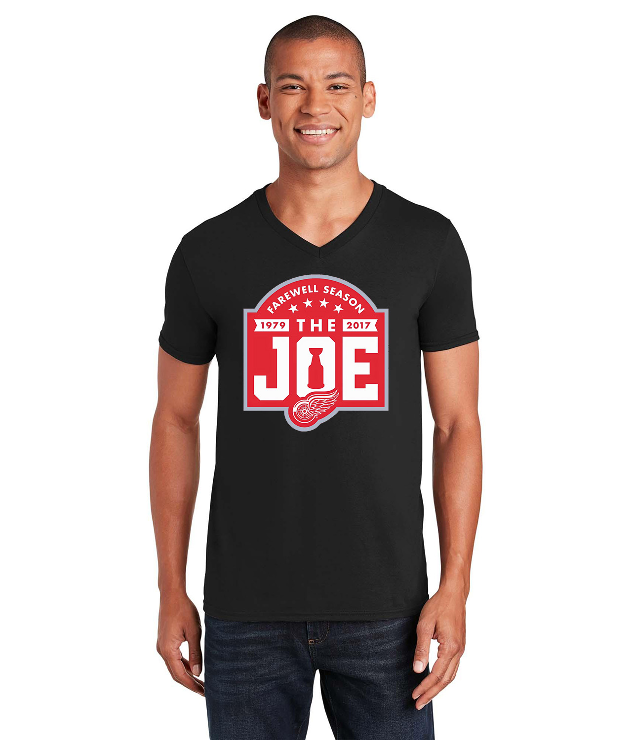 Farewell Season Of The Joe Detroit Red Wings 2017 Hockey Logo Symbol Emblem Customized Design on Unisex V-Neck T-Shirt Tee