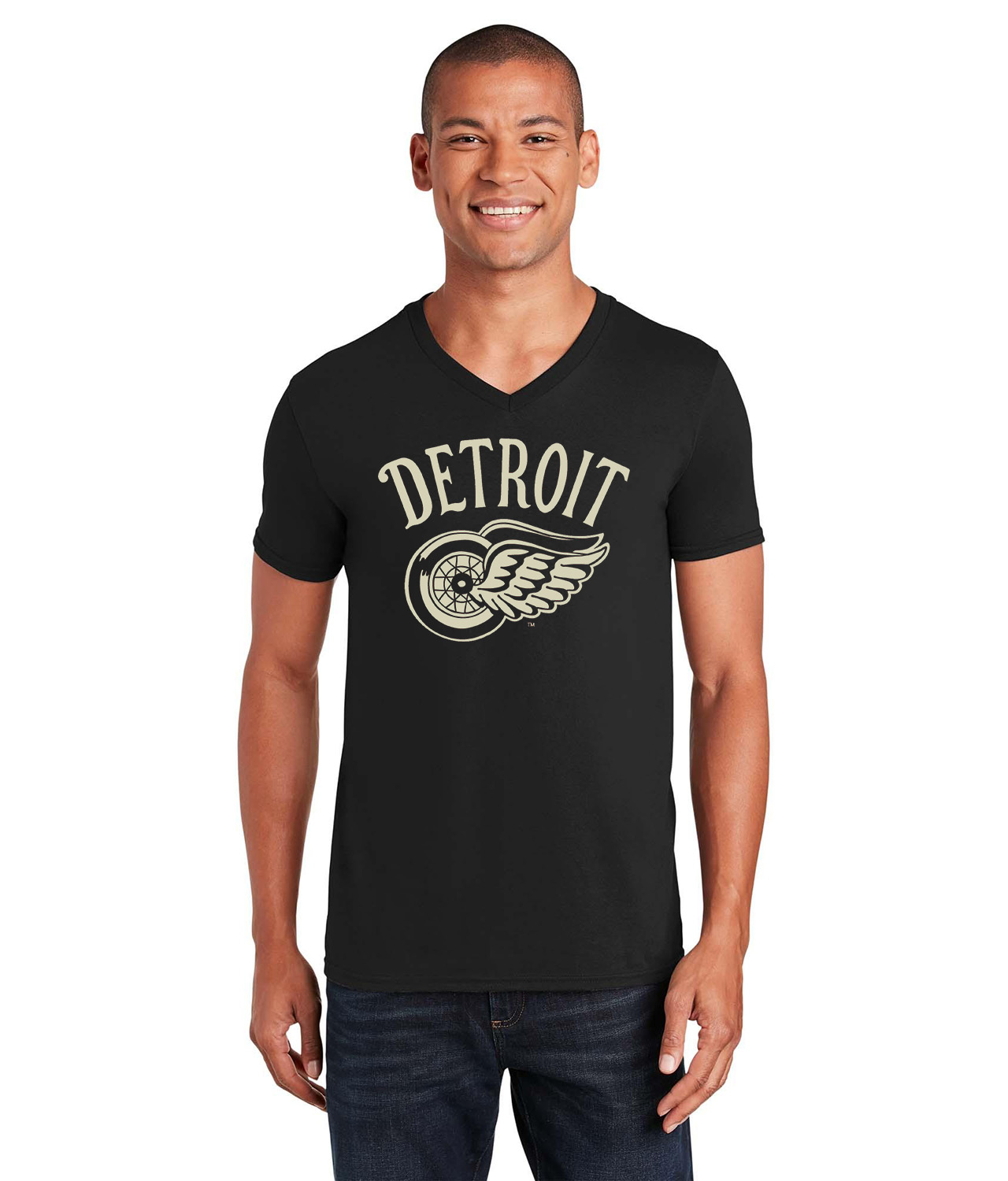 Detroit Red Wings 2014 Winter Classic Vintage Style Hockey Logo Symbol Emblem Customized Design on Unisex V-Neck T-Shirt Tee