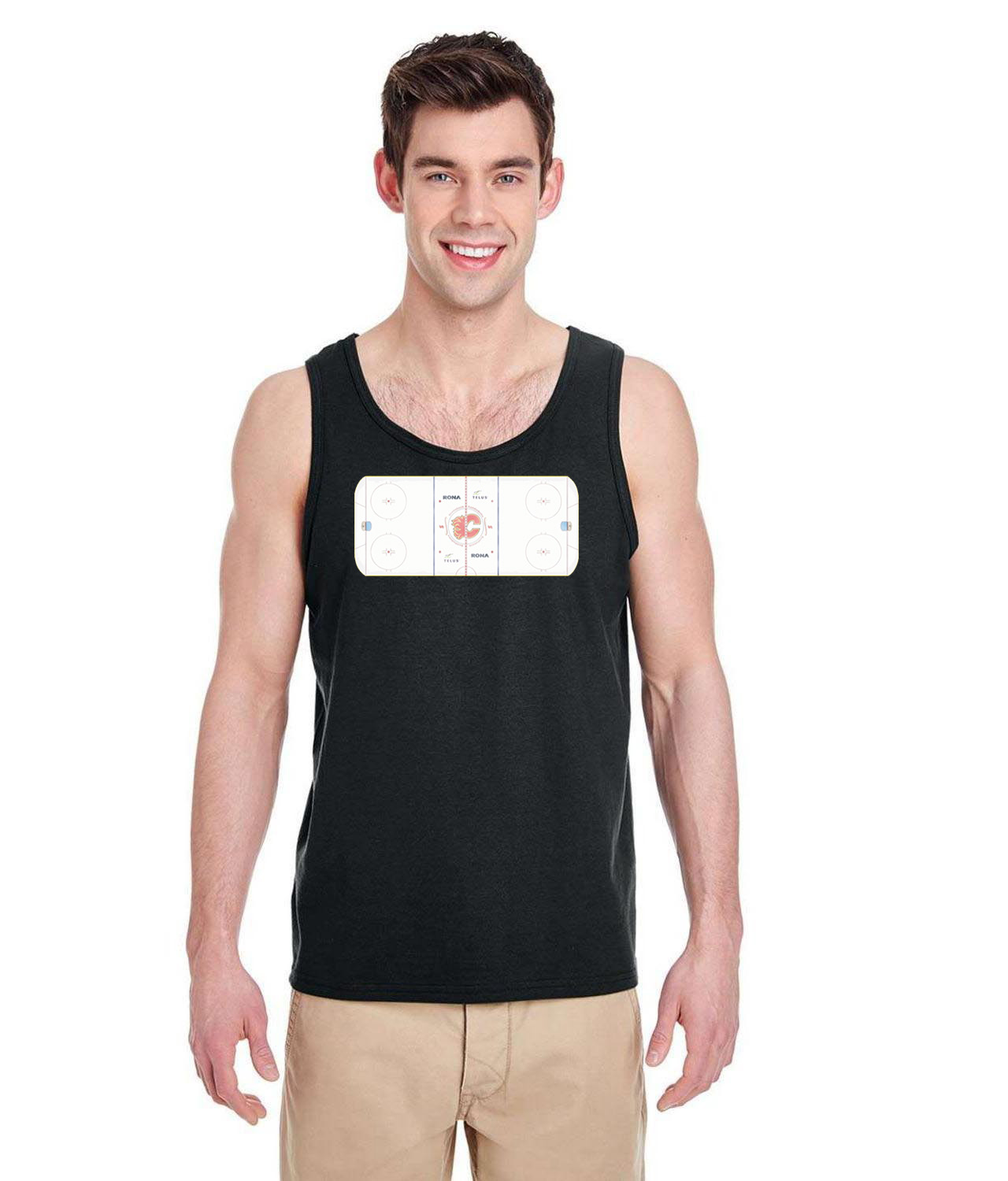 Calgary Flames Scotiabank Saddledome Playing Ice Surface Hockey Logo Symbol Emblem Customized Design on Unisex Tank Top