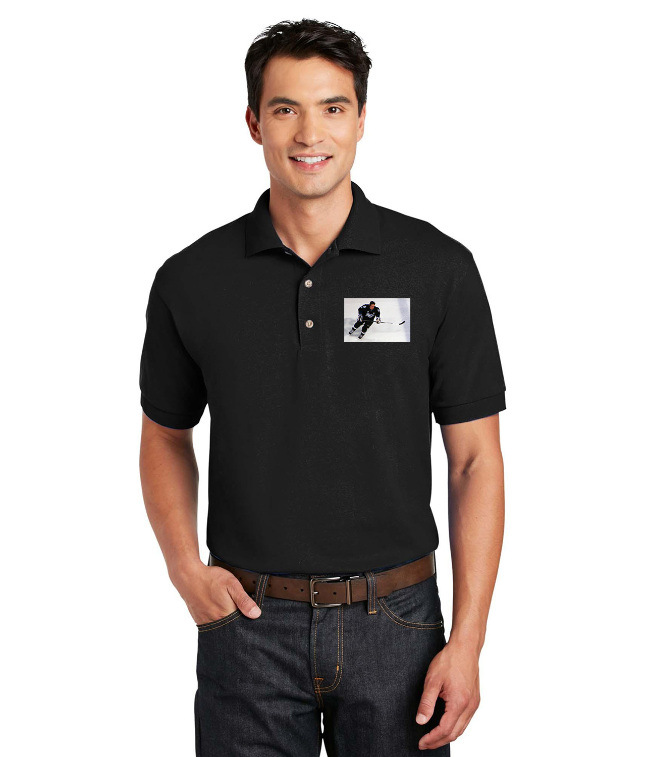 2010 Tampa Bay Lightning Captain Vincent Lecavalier Photo Hockey Logo Symbol Emblem Customized Design on Unisex Sport Knit Jersey Polo T-Shirt