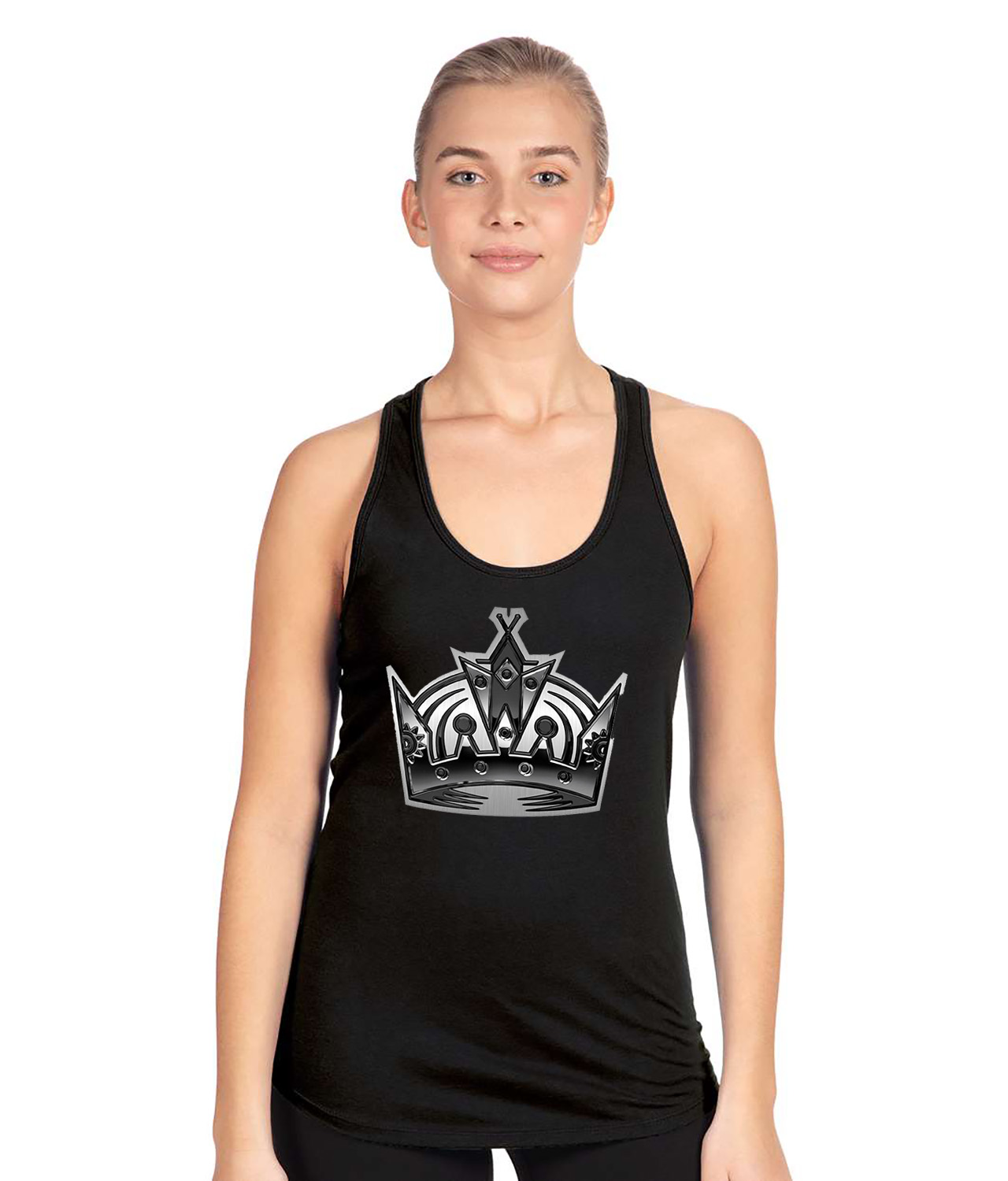 Los Angeles Kings Stadium Series Chrome Treated Hockey Logo Symbol Emblem Customized Design on Women's Racerback Tank Top