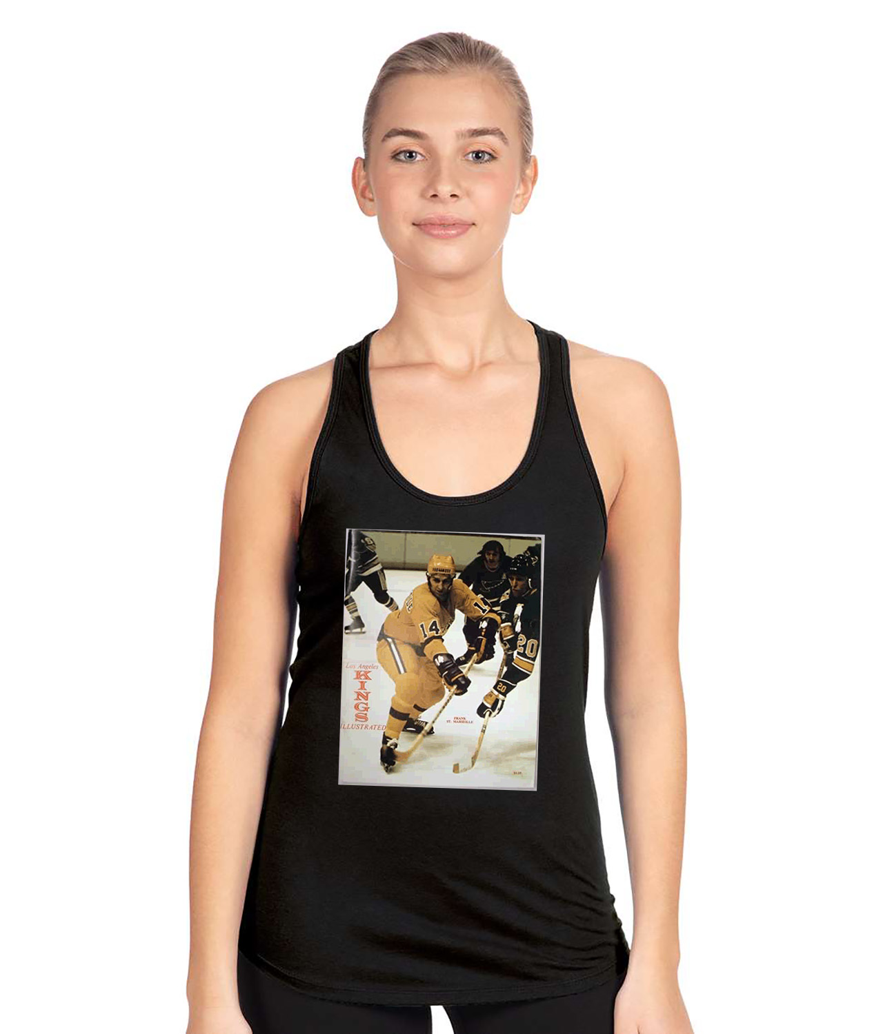 Los Angeles Kings Program 1973 Hockey Logo Symbol Emblem Customized Design on Women's Racerback Tank Top