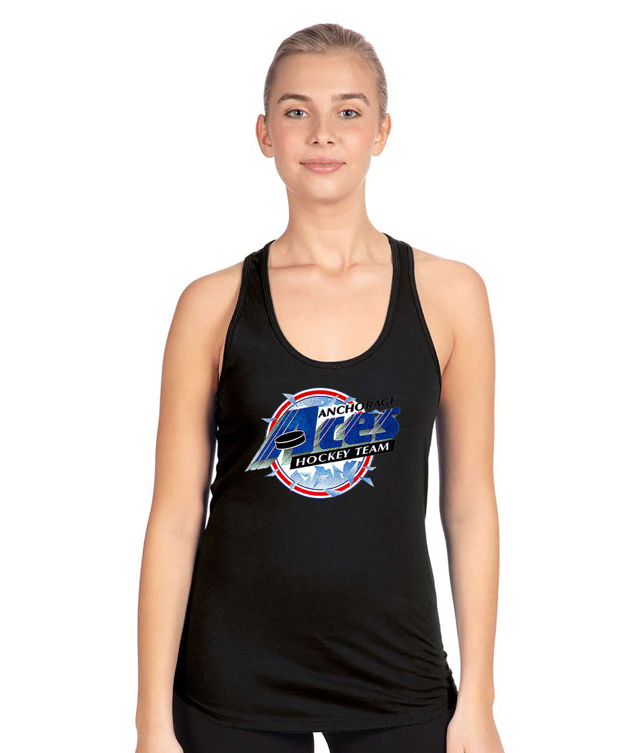 Maine Mariners 1995 Hockey Logo Symbol Emblem Customized Design on Women's Racerback Tank Top