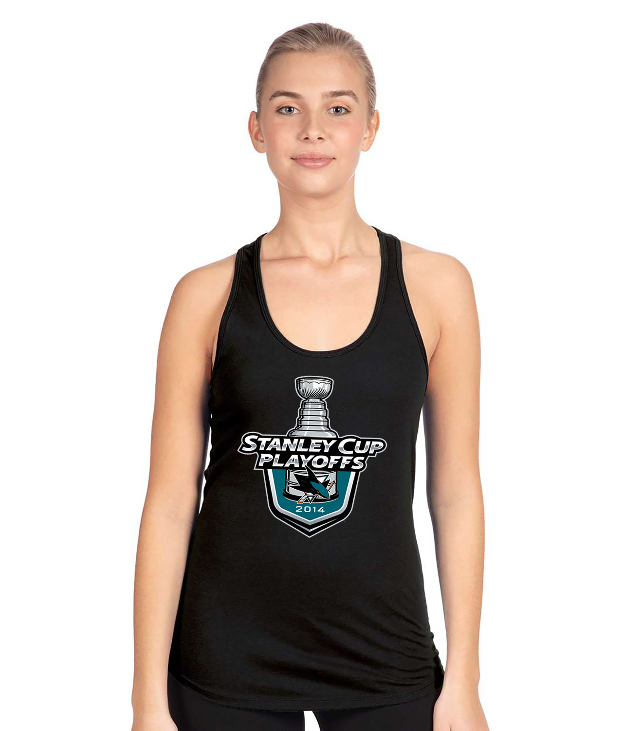 2014 Stanley Cup Playoffs - San Jose Sharks Hockey Logo Symbol Emblem Customized Design on Women's Racerback Tank Top
