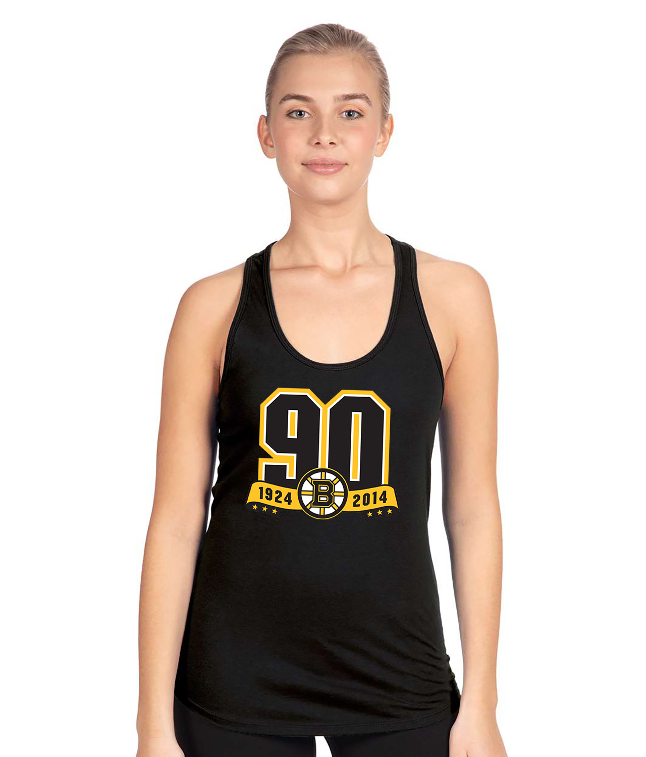 Boston Bruins 90th Anniversary Hockey Logo Symbol Emblem Customized Design on Women's Racerback Tank Top