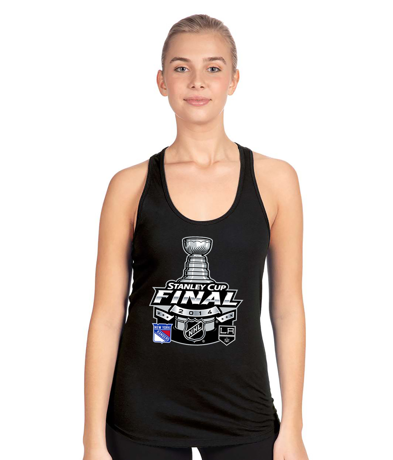 2014 NHL Stanley Cup Final Matchup - Los Angeles Kings Vs New York Rangers Hockey Logo Symbol Emblem Customized Design on Women's Racerback Tank Top