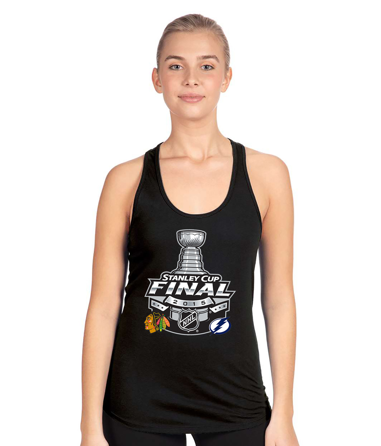 2015 NHL Stanley Cup Final Matchup - Chicago Blackhawks Vs Tampa Bay Lightning Hockey Logo Emblem Customized Design on Women's Racerback Tank Top