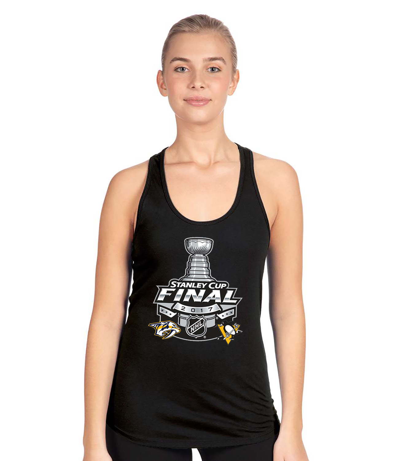 2017 NHL Stanley Cup Final Matchup - Preds Vs Penguins Hockey Logo Symbol Emblem Customized Design on Women's Racerback Tank Top
