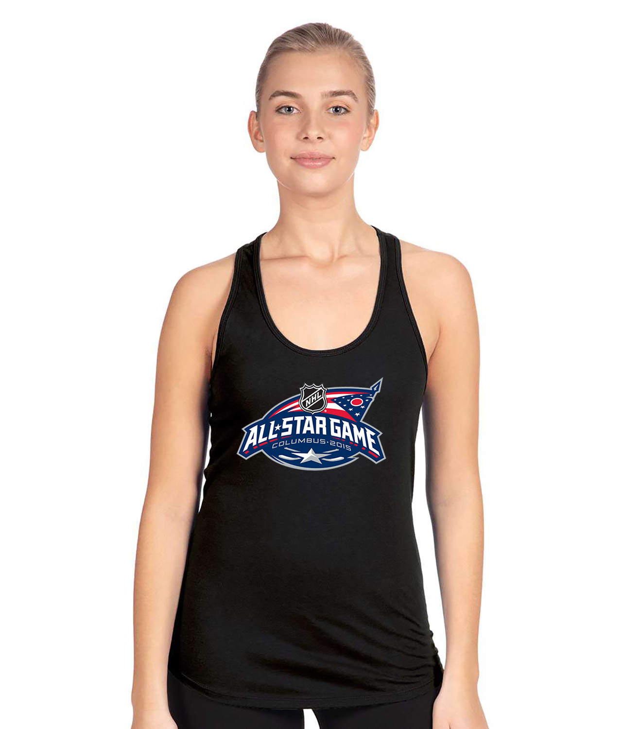2015 NHL All-Star Game Columbus, Ohio Hosted By Columbus Blue Jackets Jan 25, 2015 Hockey Logo Customized Design on Women's Racerback Tank Top