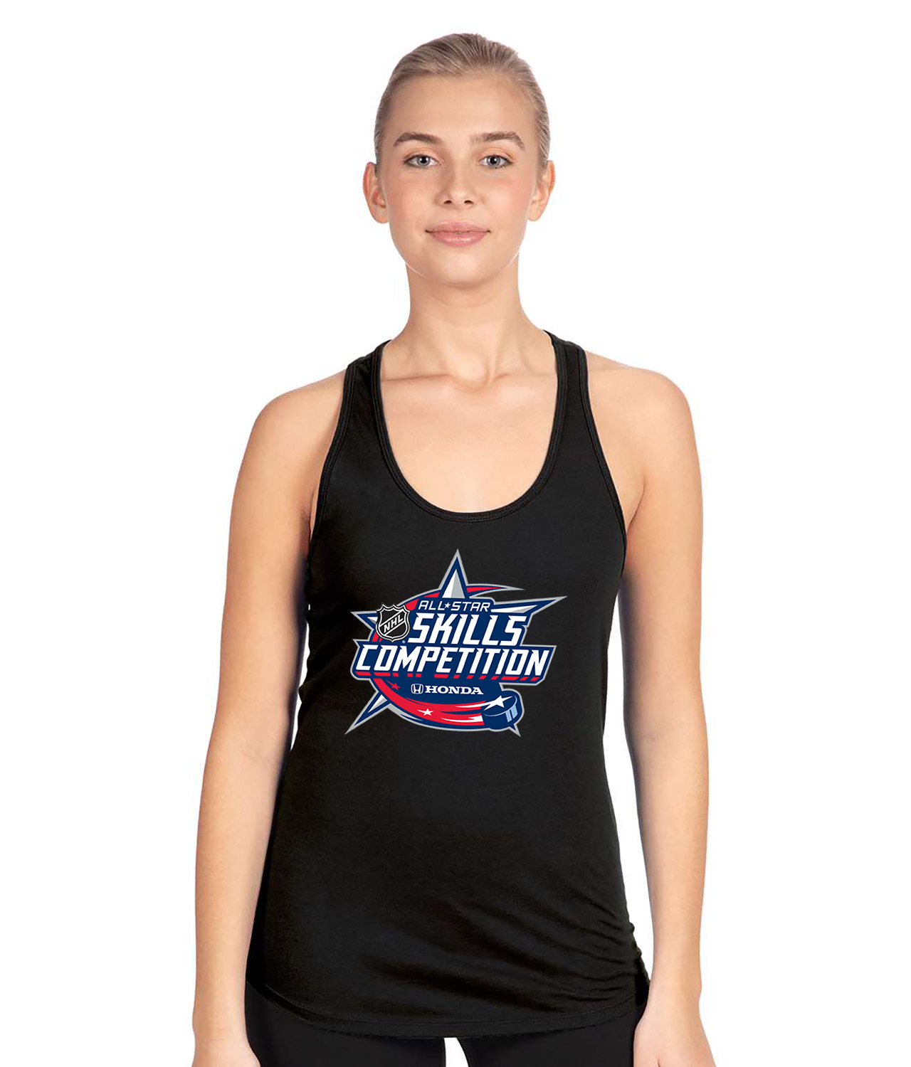 NHL All-Star Game Skills Competition Honda 2015 Hockey Logo Symbol Emblem Customized Design on Women's Racerback Tank Top