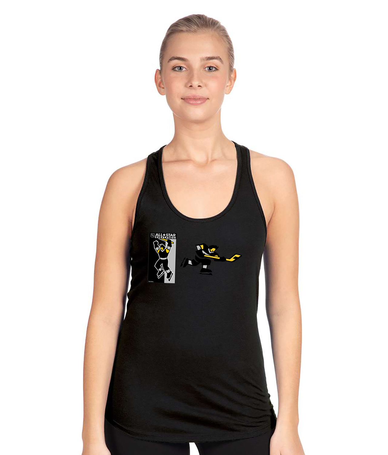 NHL All-Star Celebration Game 1996 Boston Hockey Logo Symbol Emblem Customized Design on Women's Racerback Tank Top