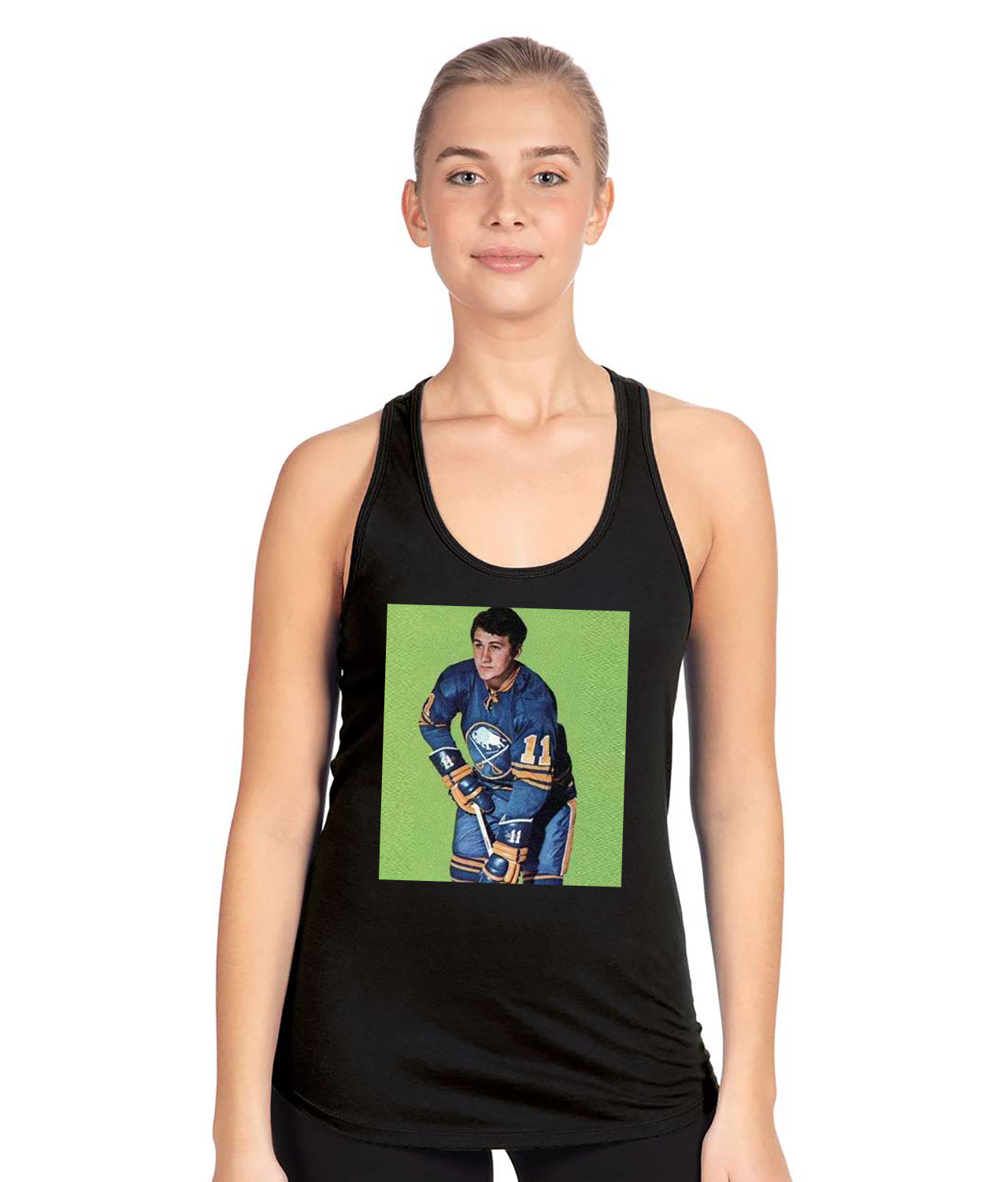 Gilbert Perreault Buffalo Sabres 1971-72 Season Hockey Logo Symbol Emblem Customized Design on Women's Racerback Tank Top