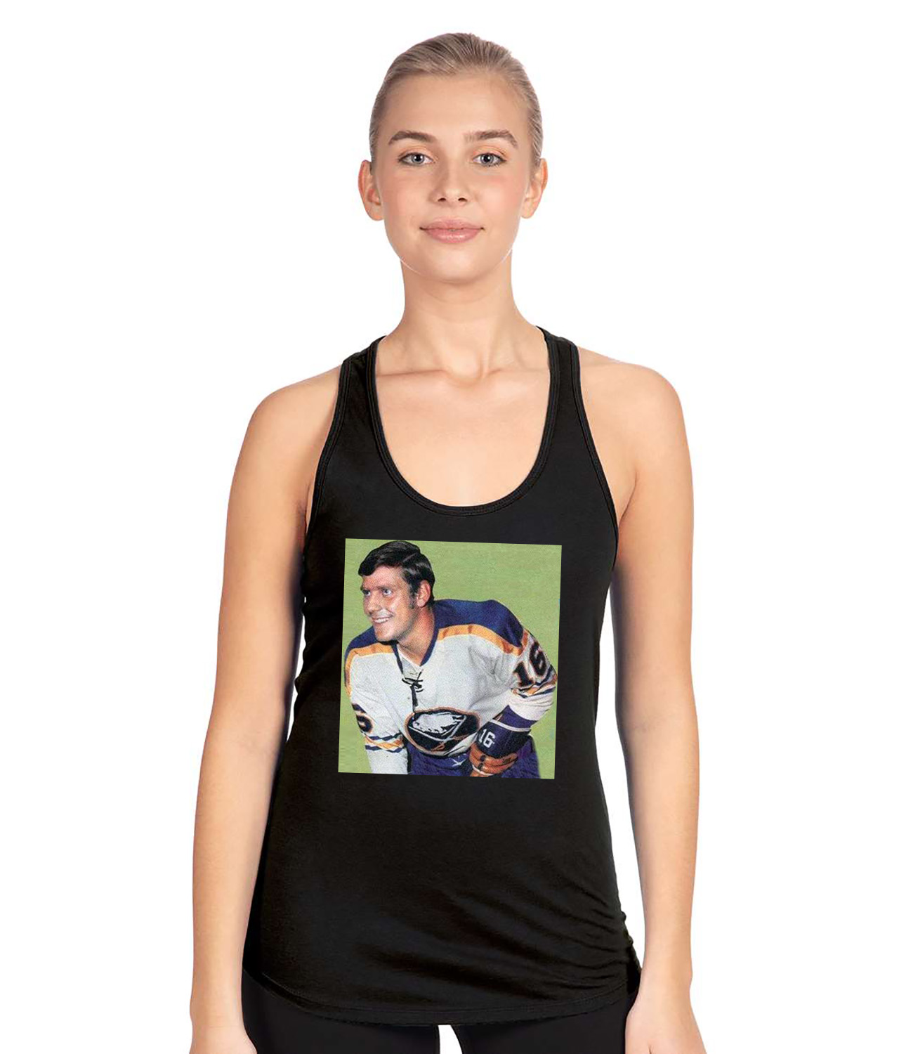 Ron Anderson Buffalo Sabres 1971-72 Season Hockey Logo Symbol Emblem Customized Design on Women's Racerback Tank Top