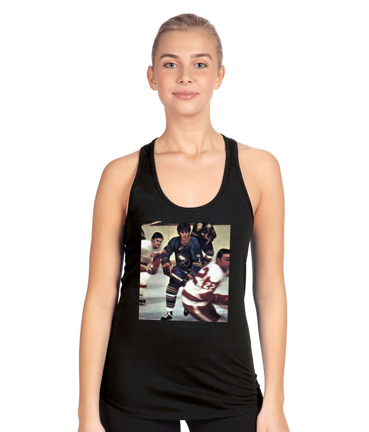 Richard Martin Buffalo Sabres 1972-73 Season Hockey Logo Symbol Emblem Customized Design on Women's Racerback Tank Top