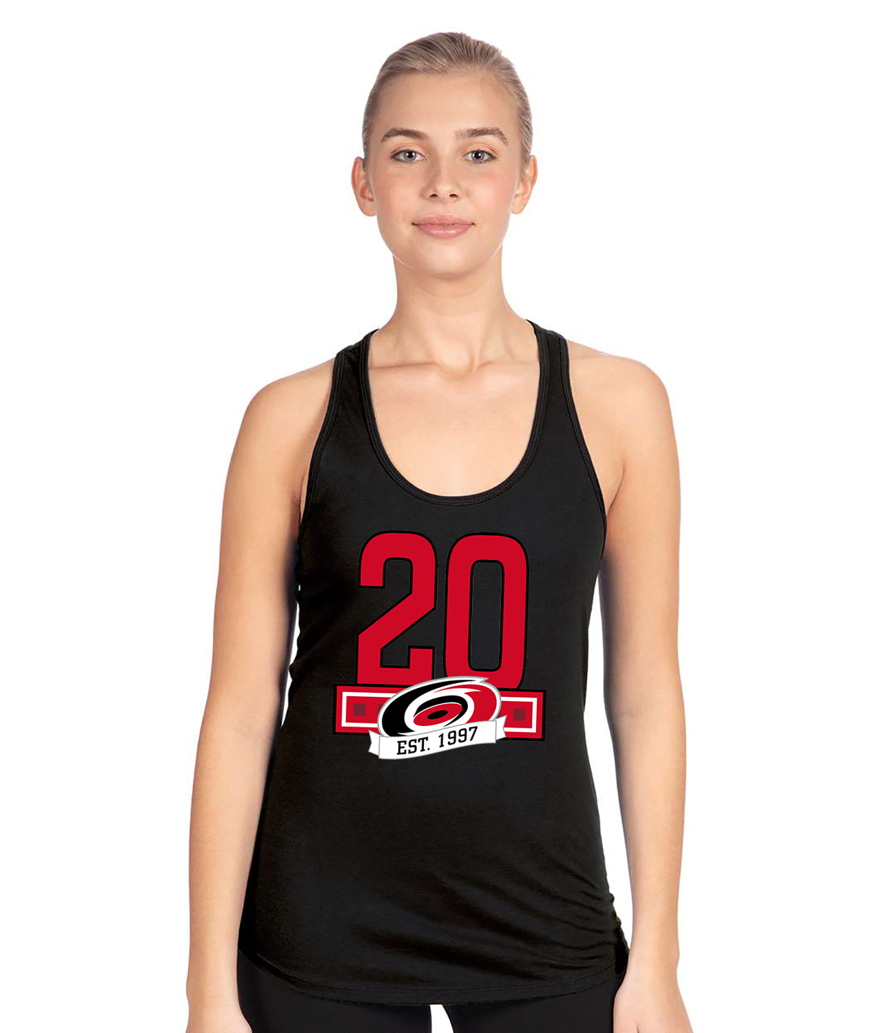 20th Anniversary Of The Carolina Hurricanes Hockey Logo Symbol Emblem Customized Design on Women's Racerback Tank Top