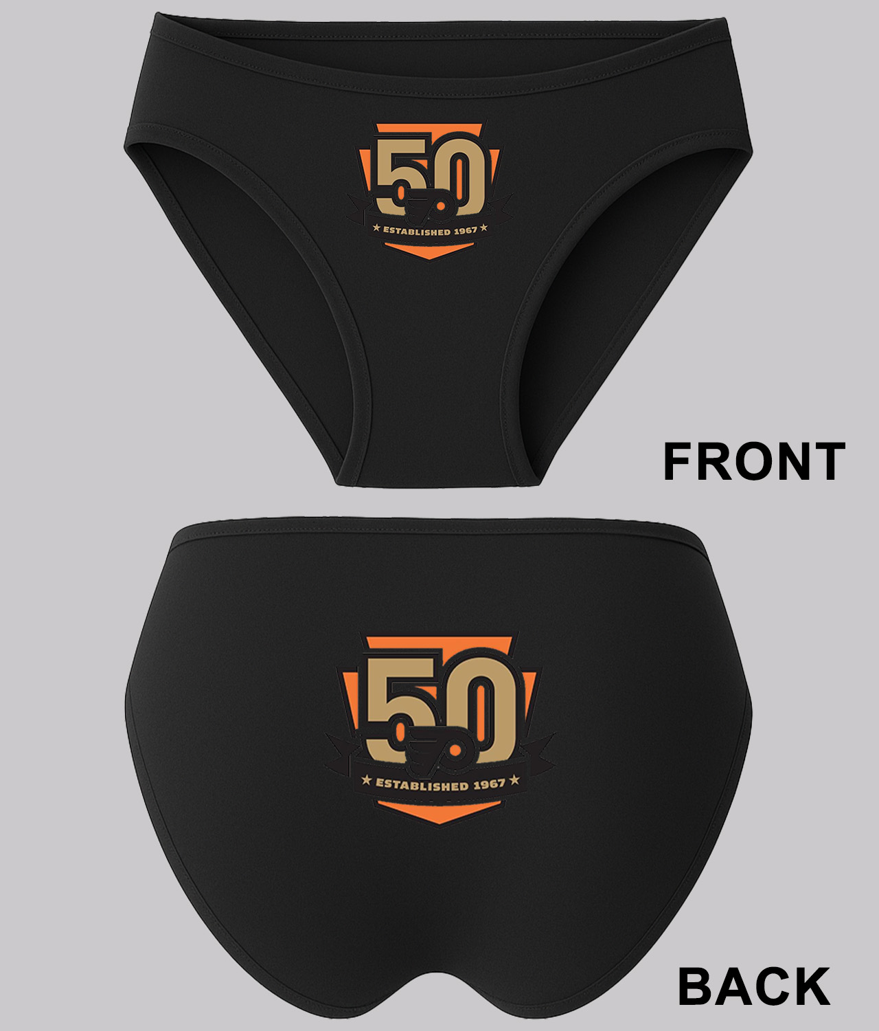 Philadelphia Flyers 50th Anniversary Hockey Logo Symbol Emblem Customized Design on Women's Plus Size Bikini Brief Underwear