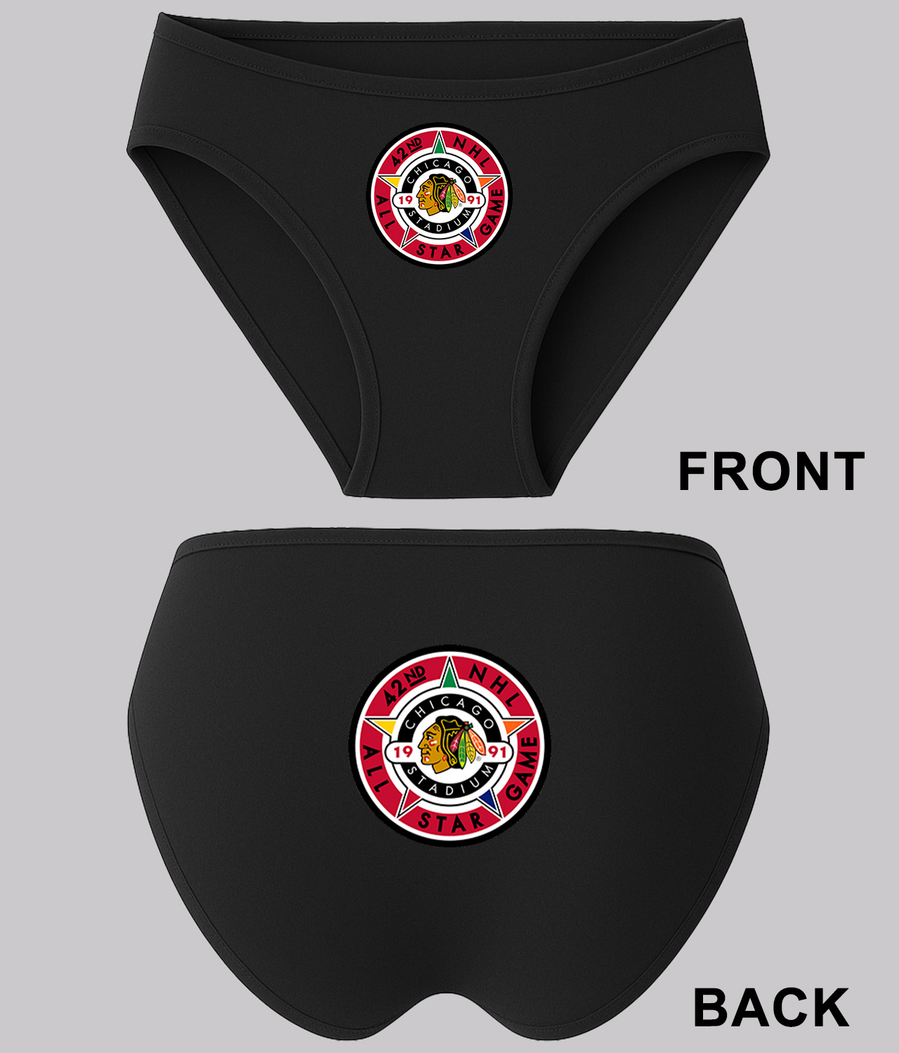 1991 NHL All Star Game in Chicago Hockey Logo Symbol Emblem Customized Design on Women's Plus Size Bikini Brief Underwear