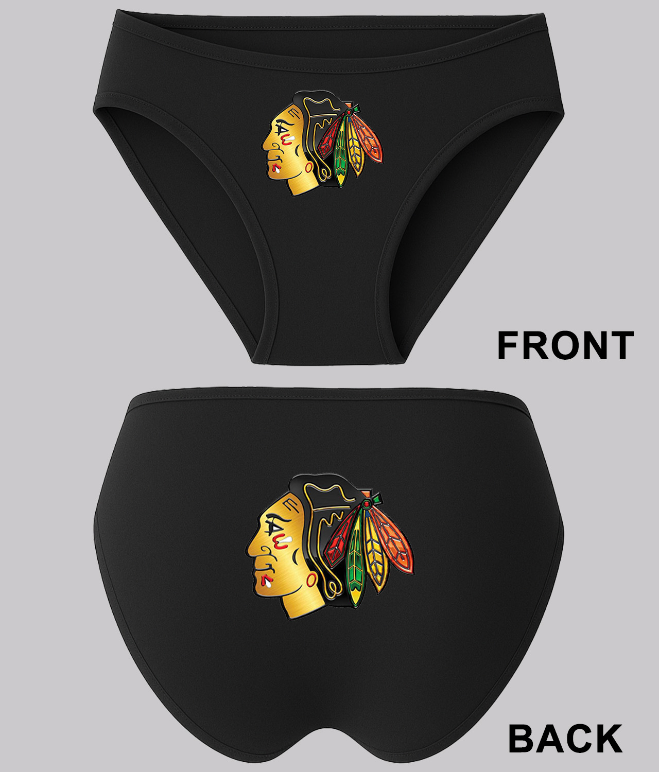 Chicago Blackhawks Stadium Series Chrome Treated Hockey Logo Symbol Emblem Customized Design on Women's Plus Size Bikini Brief Underwear