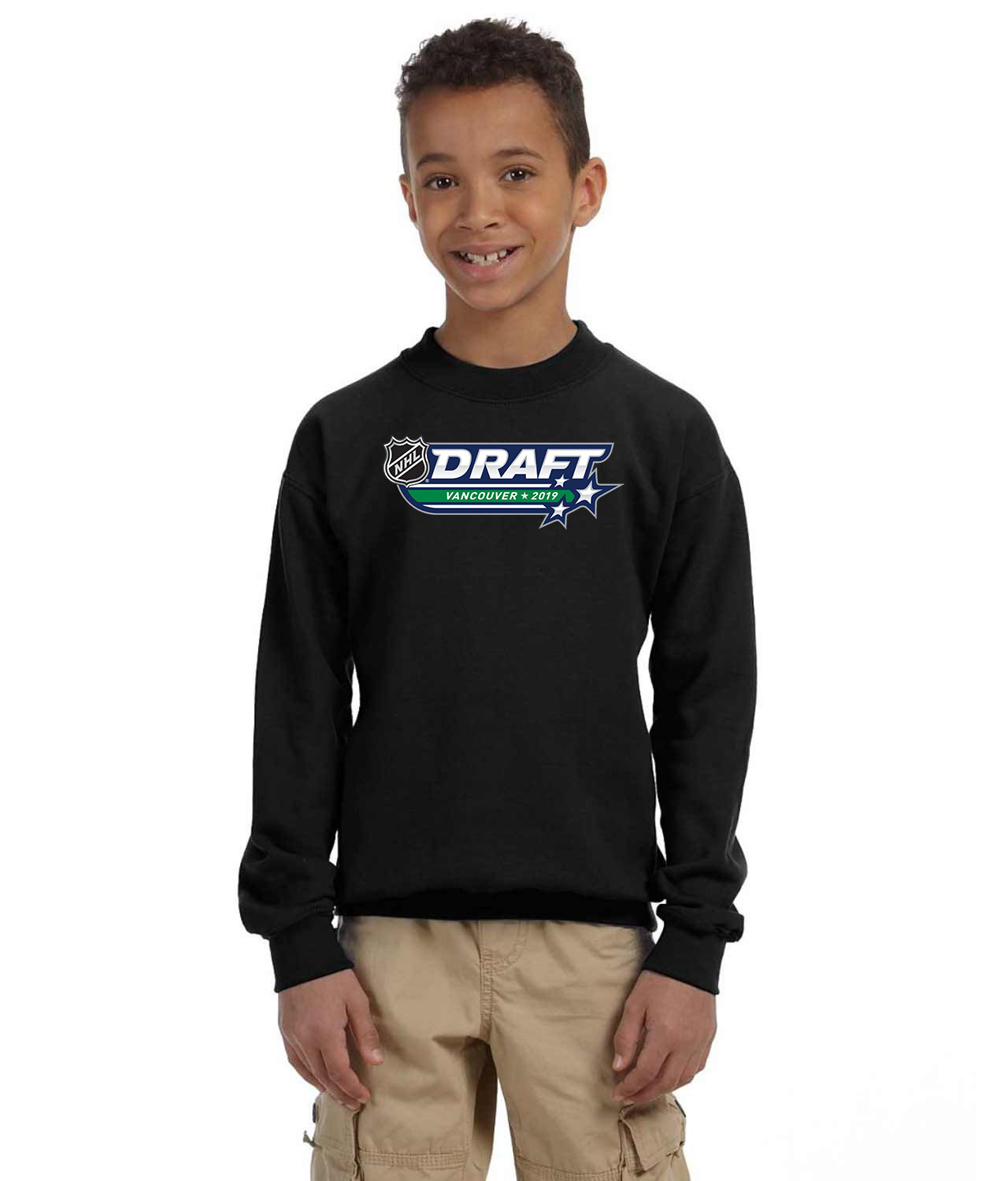 NHL Draft Alternate Vancouver 2019 Hockey Logo Symbol Emblem Customized Design on Youth Crewneck Sweatshirt - Image 1