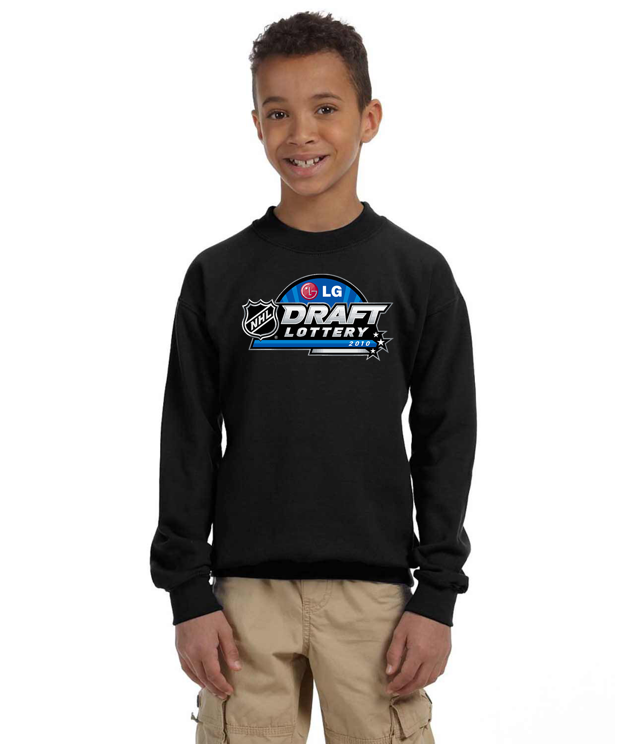 2010 LG NHL Draft Lottery Hockey Logo Symbol Emblem Customized Design on Youth Crewneck Sweatshirt