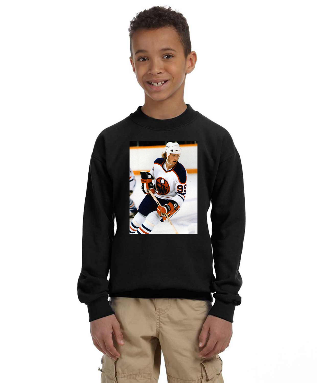 1978 Edmonton Oilers Photo Hockey Logo Symbol Emblem Customized Design on Youth Crewneck Sweatshirt