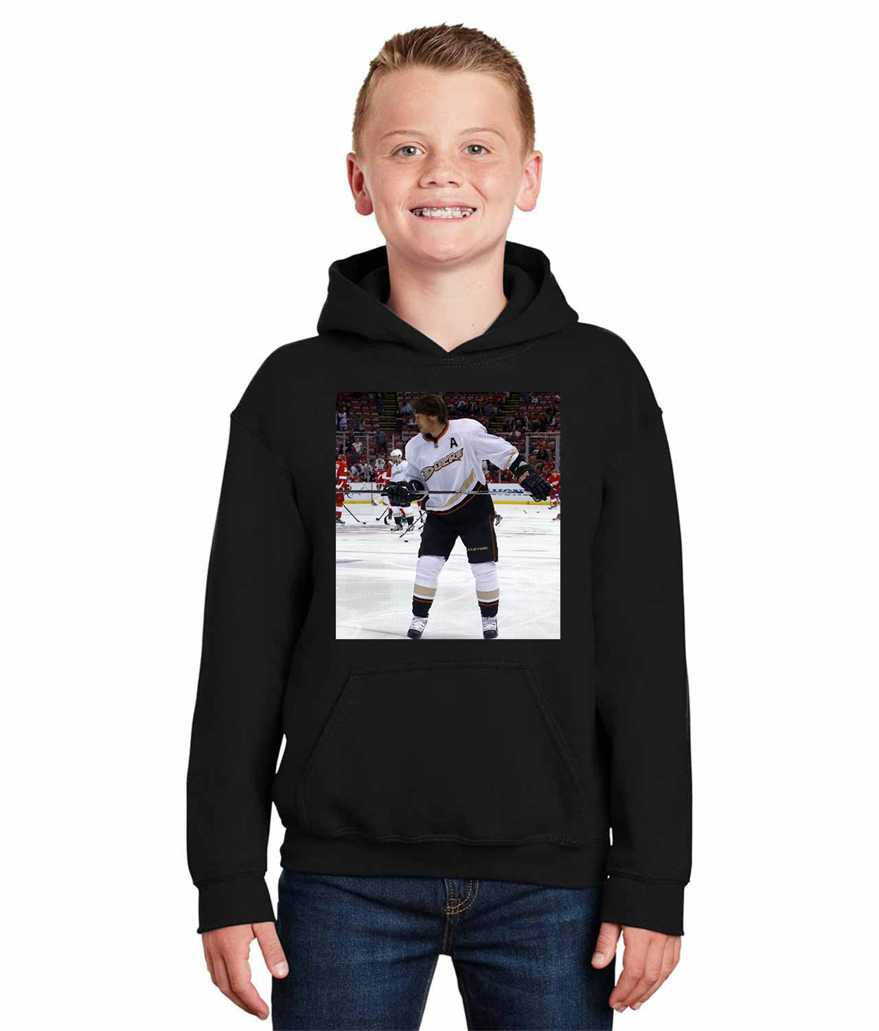 2012 Anaheim Ducks Teemu Selanne Photo Hockey Logo Symbol Emblem Customized Design on Youth Hoodie