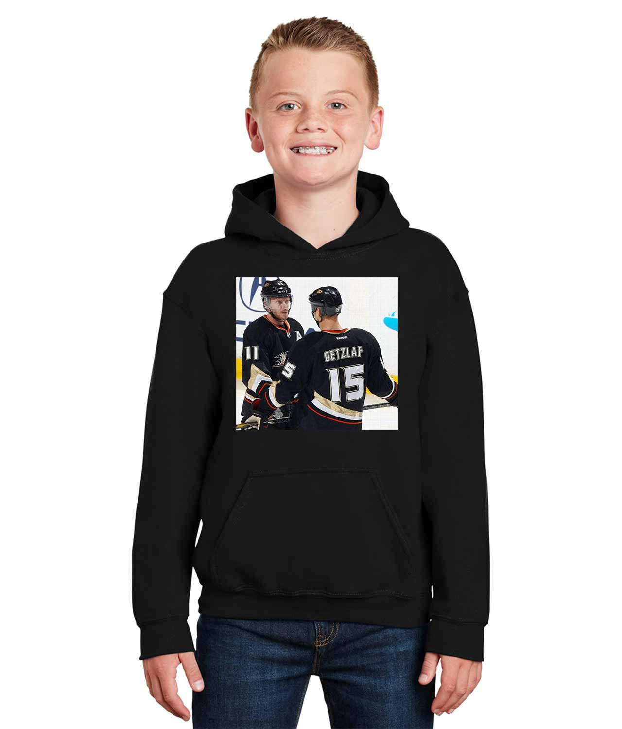 2012 Anaheim Ducks Saku Koivu Photo Hockey Logo Symbol Emblem Customized Design on Youth Hoodie